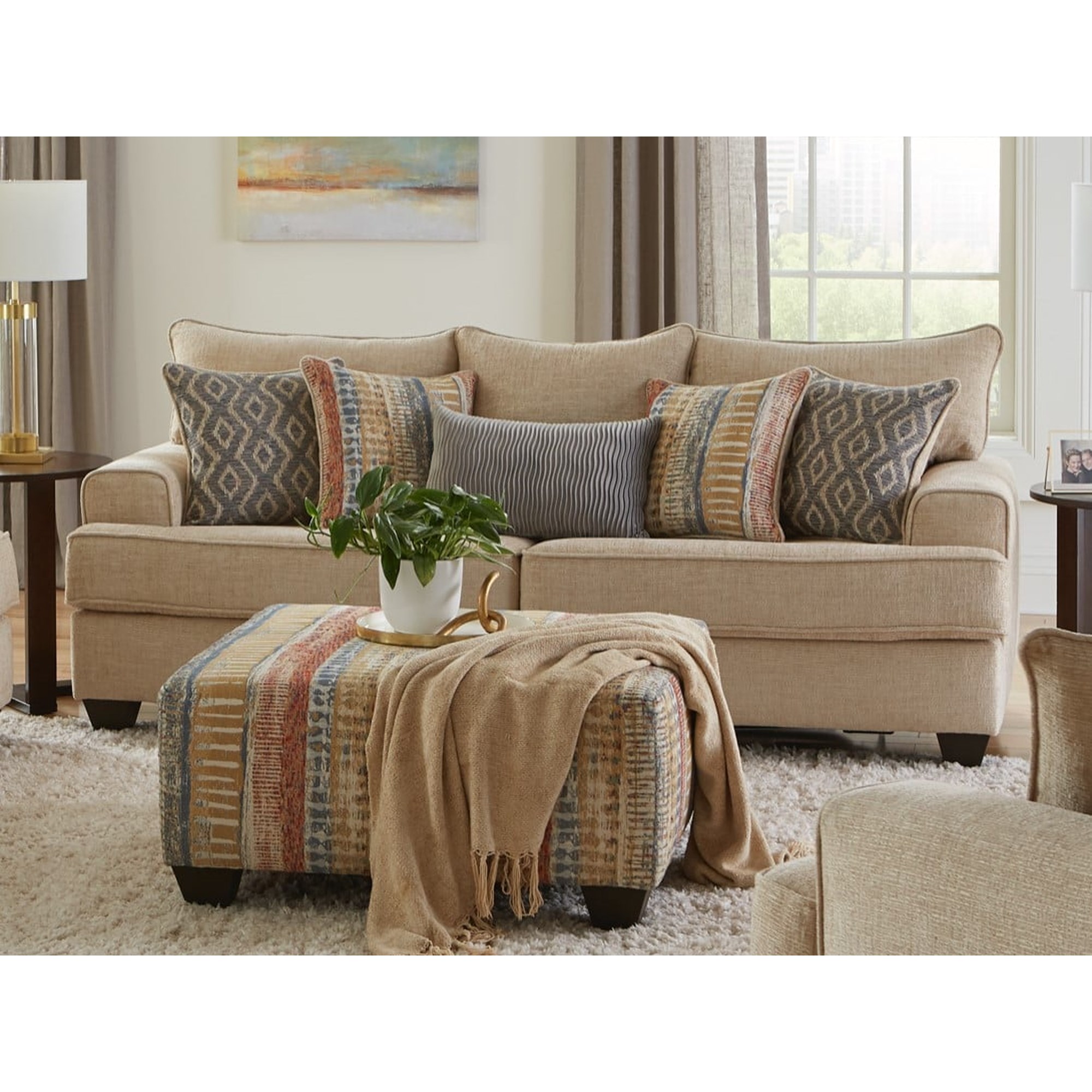 Albany Sandstone 427-00-GENS-20586 Sofa with Accent Pillows