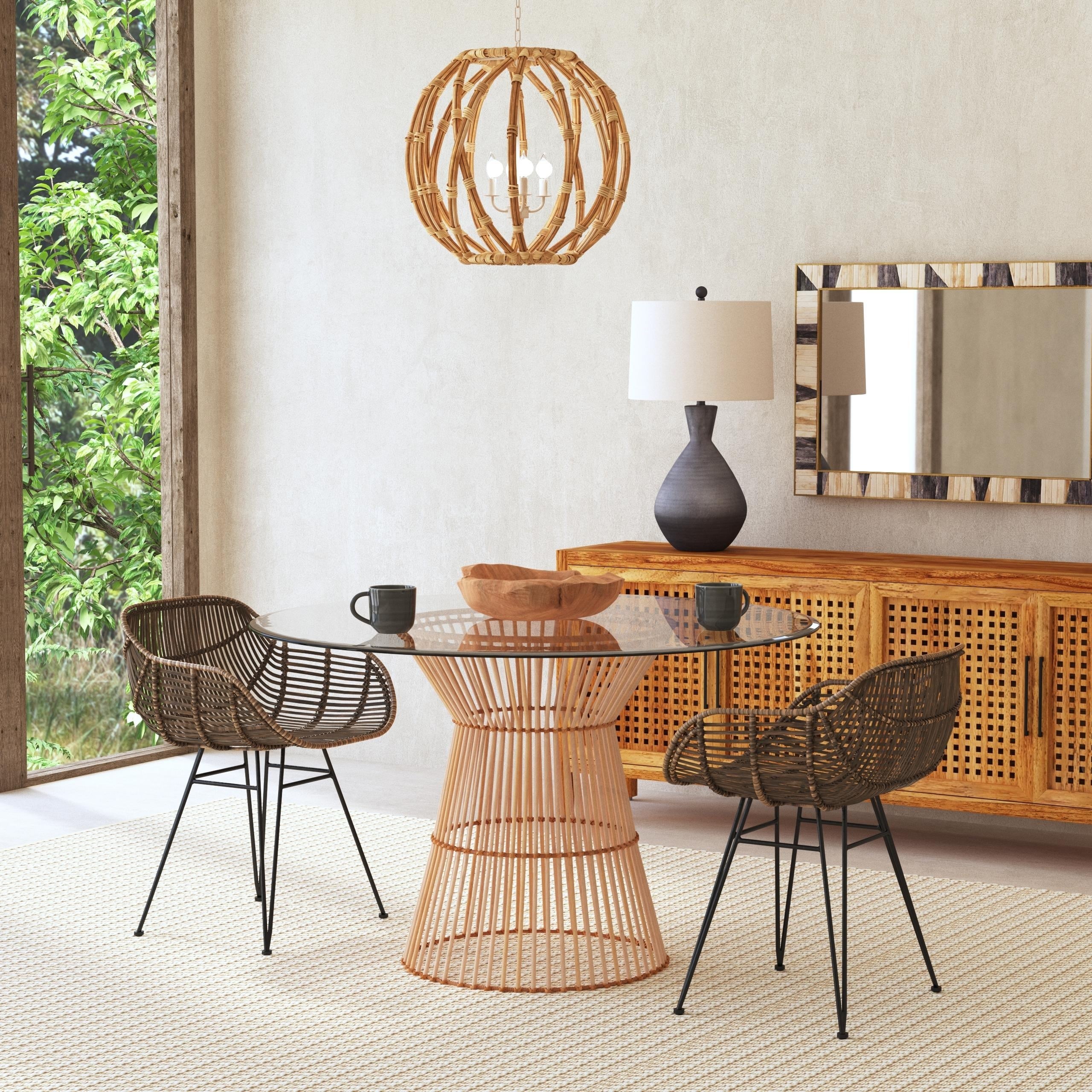 Rattan glass discount top dining table