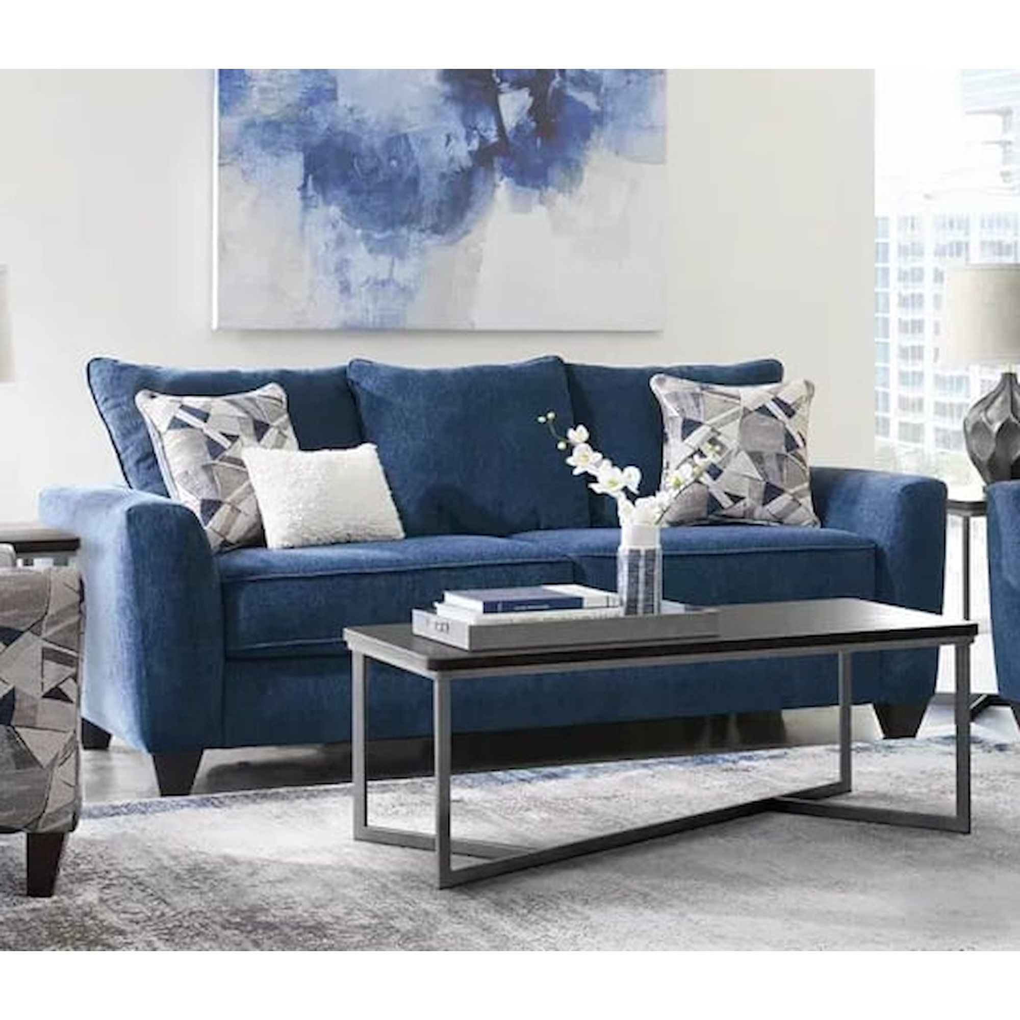 Highlands 88154 HIGHLANDS BLUE SOFA 7 Day Furniture Uph