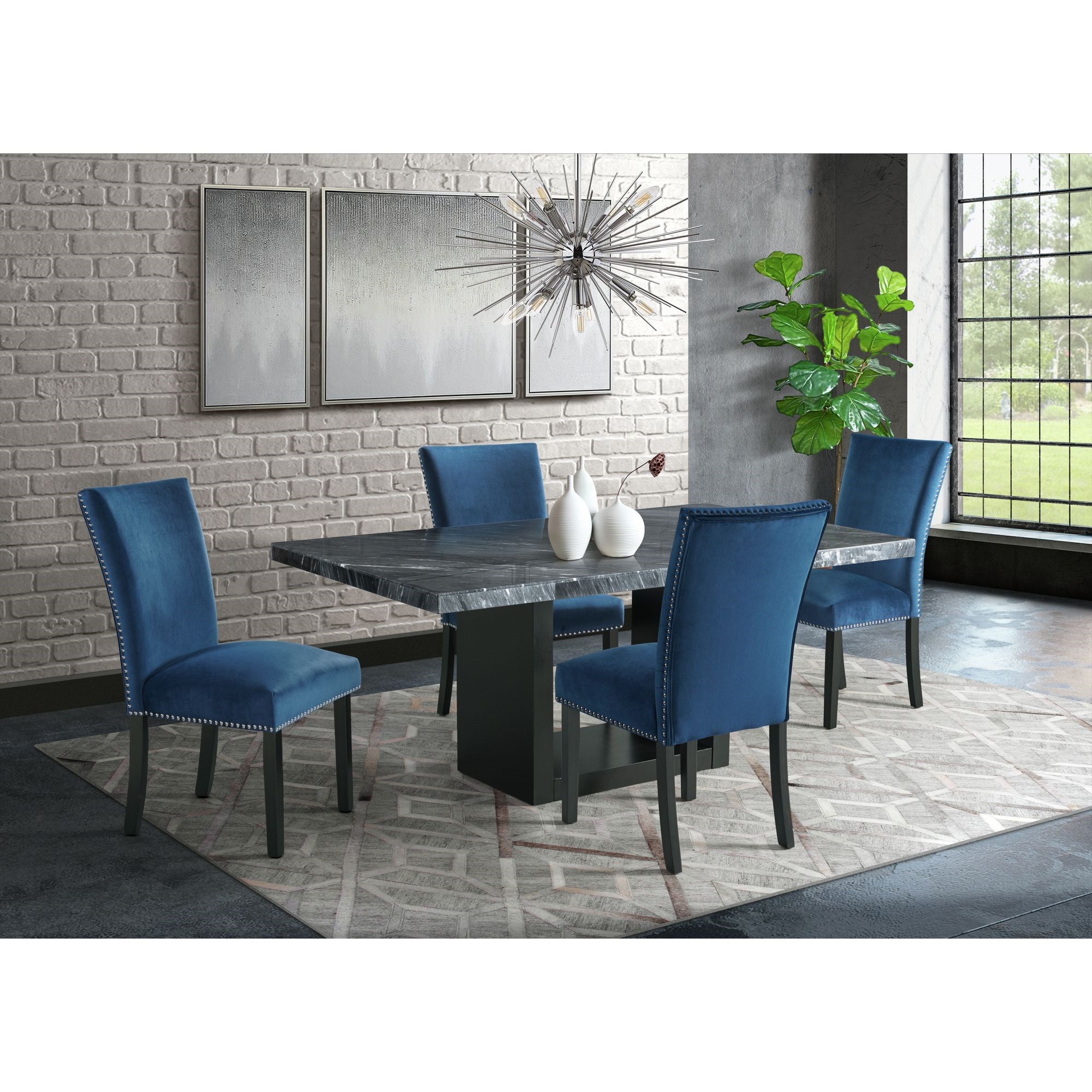 Dining table with cheap royal blue chairs