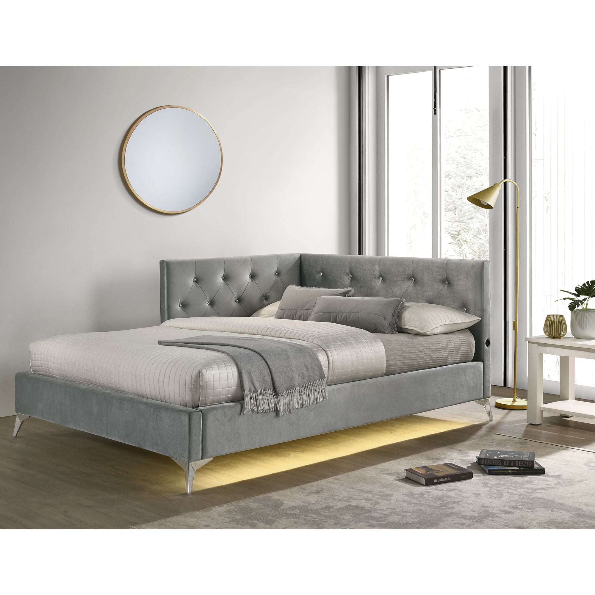 Anna 80656 ANNA GREY FULL CORNER BED WITH USB 7 Day Furniture Bed Upholstered Bed