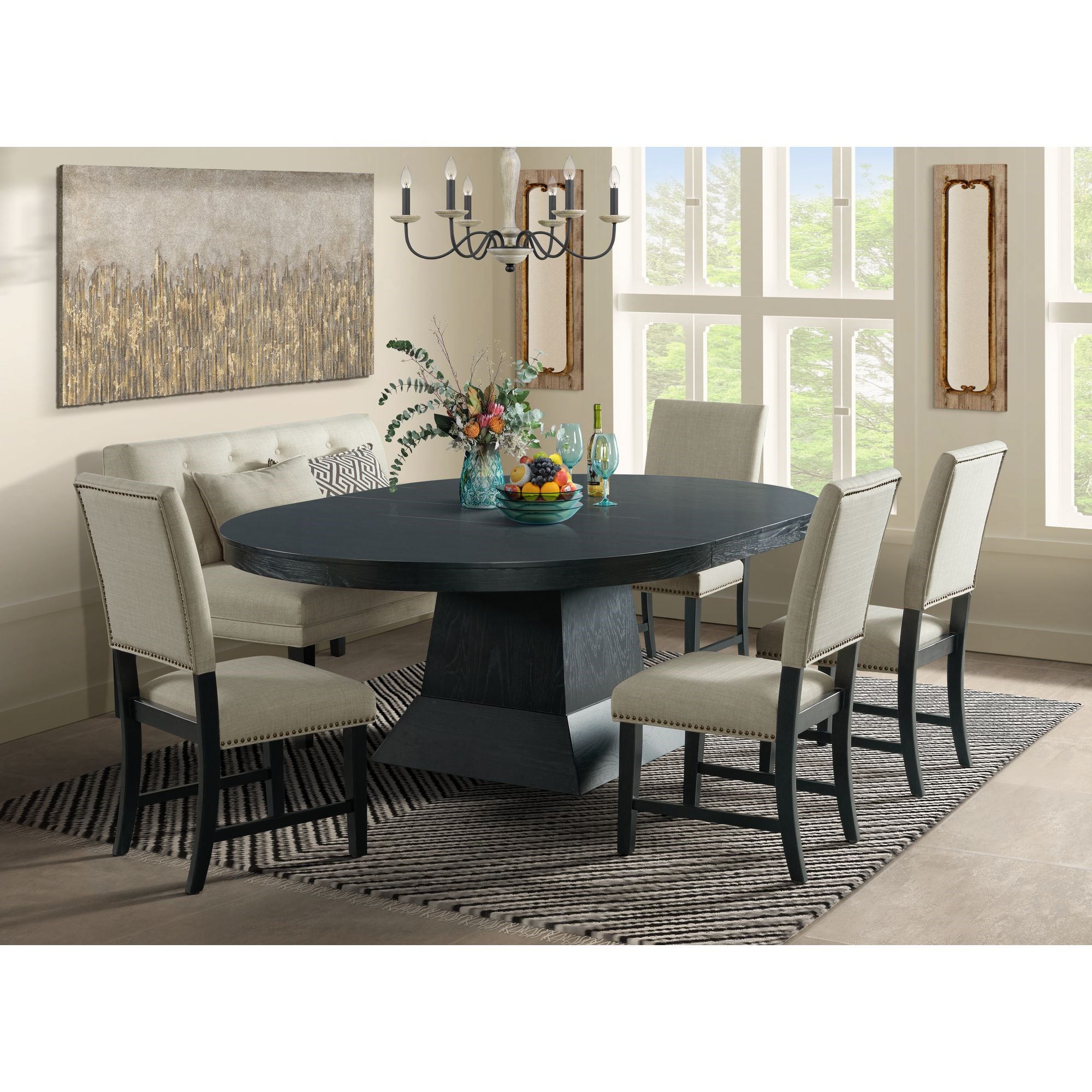 Elements Maddox DMD100DTTB Contemporary Oval Dining Table with 2