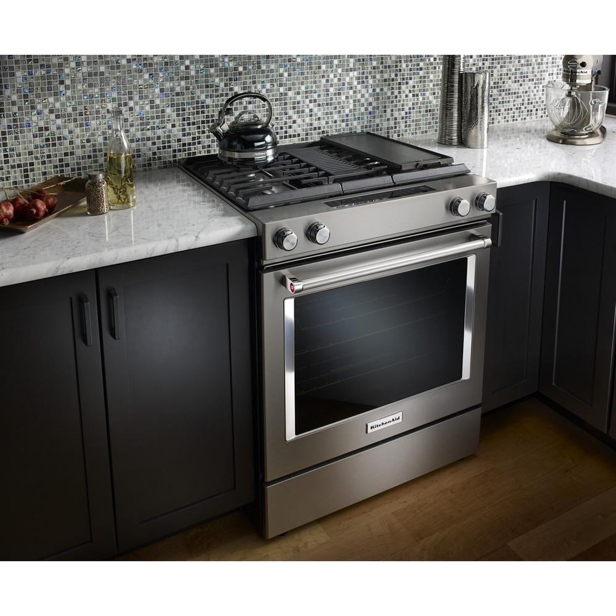 KitchenAid KFGD500ESS 30-Inch 5 Burner Gas Double Oven Convection Range, Simon's Furniture