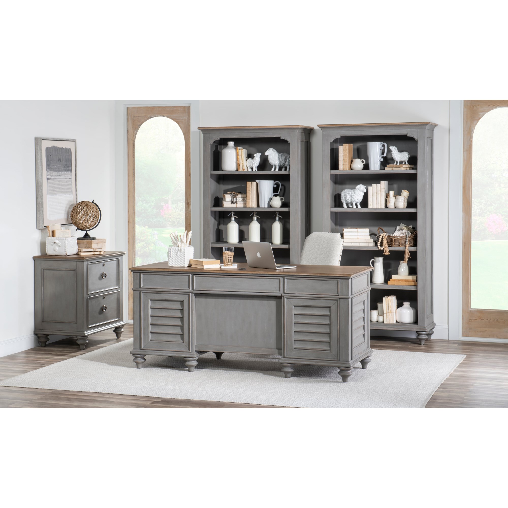 Credenza Desk with Lateral Filing Cabinet and Ottoman 106 x 24