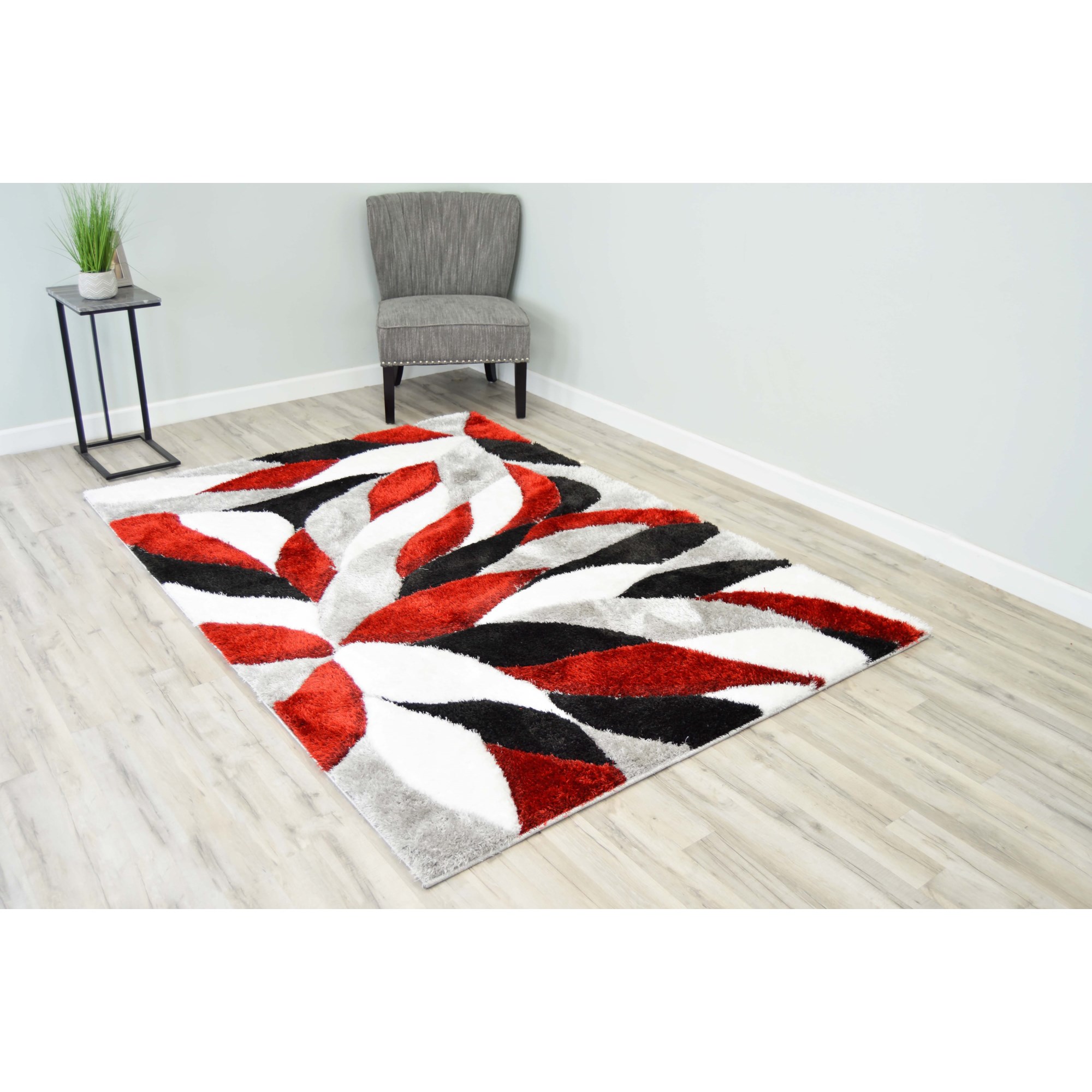 Red Black Gray Abstract Wave Area Rug, Kitchen Floor Mat, Office