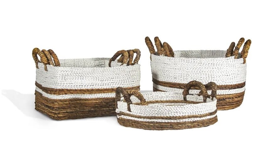 Ibolili Baskets and Sets B849 BANANA LEAF TRAY W/ WHITE TRIM