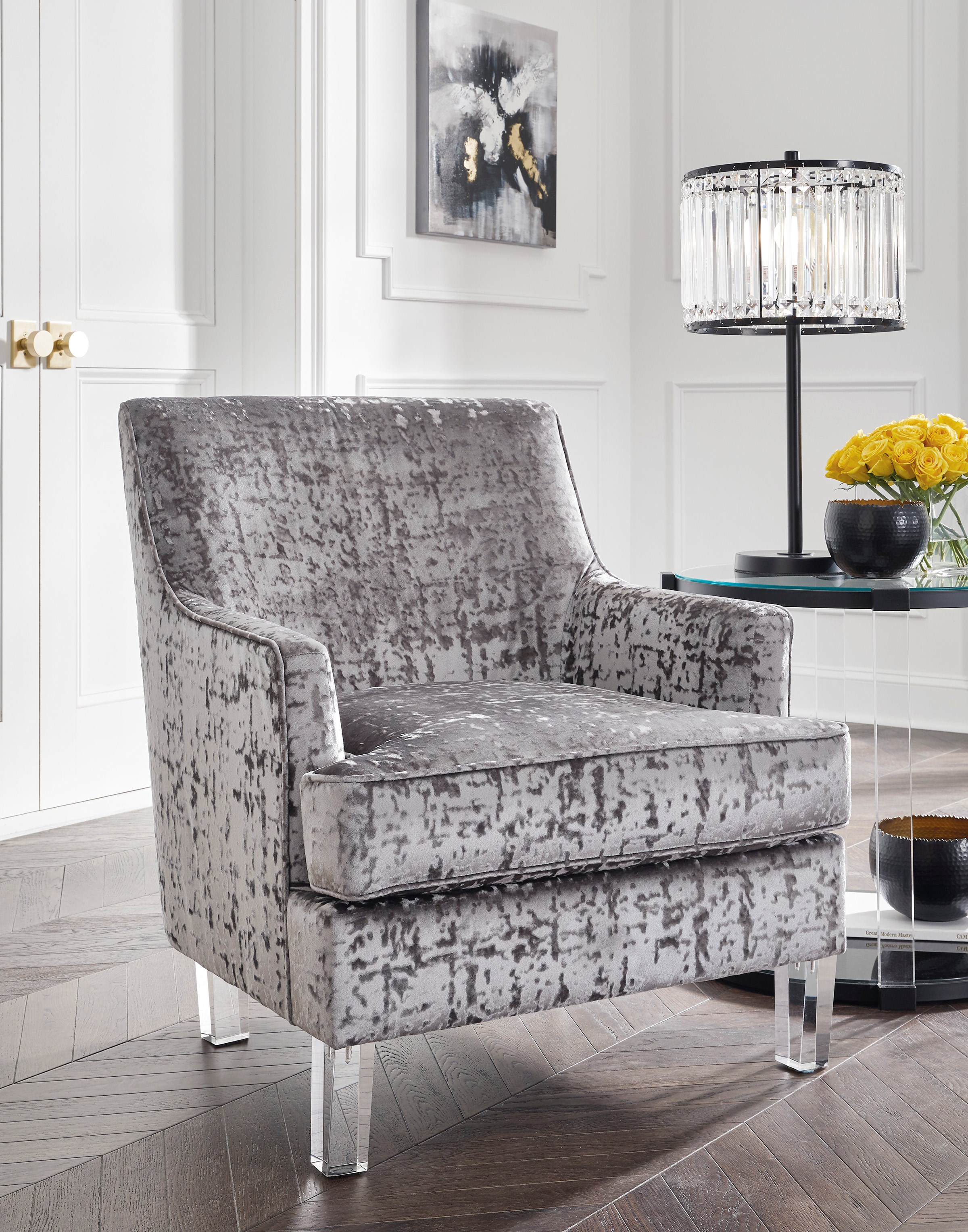 Grey crushed velvet on sale bedroom chair