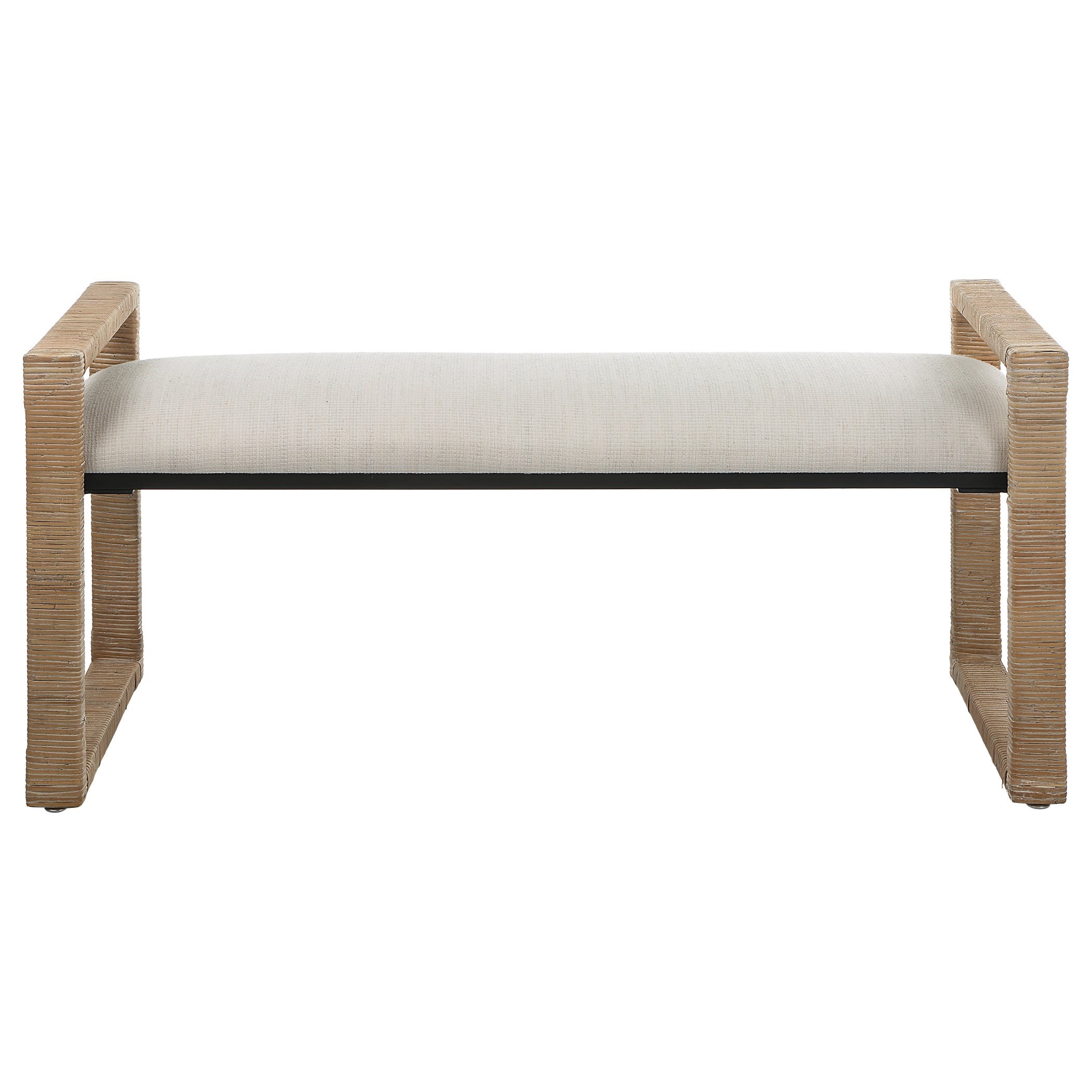 Uttermost Areca 23760 Coastal Rattan Bench with Upholstered Seat