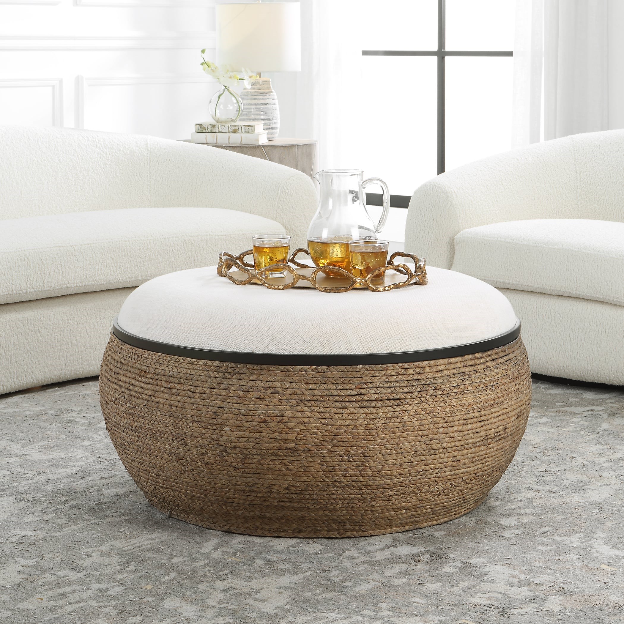 Round wicker deals storage coffee table