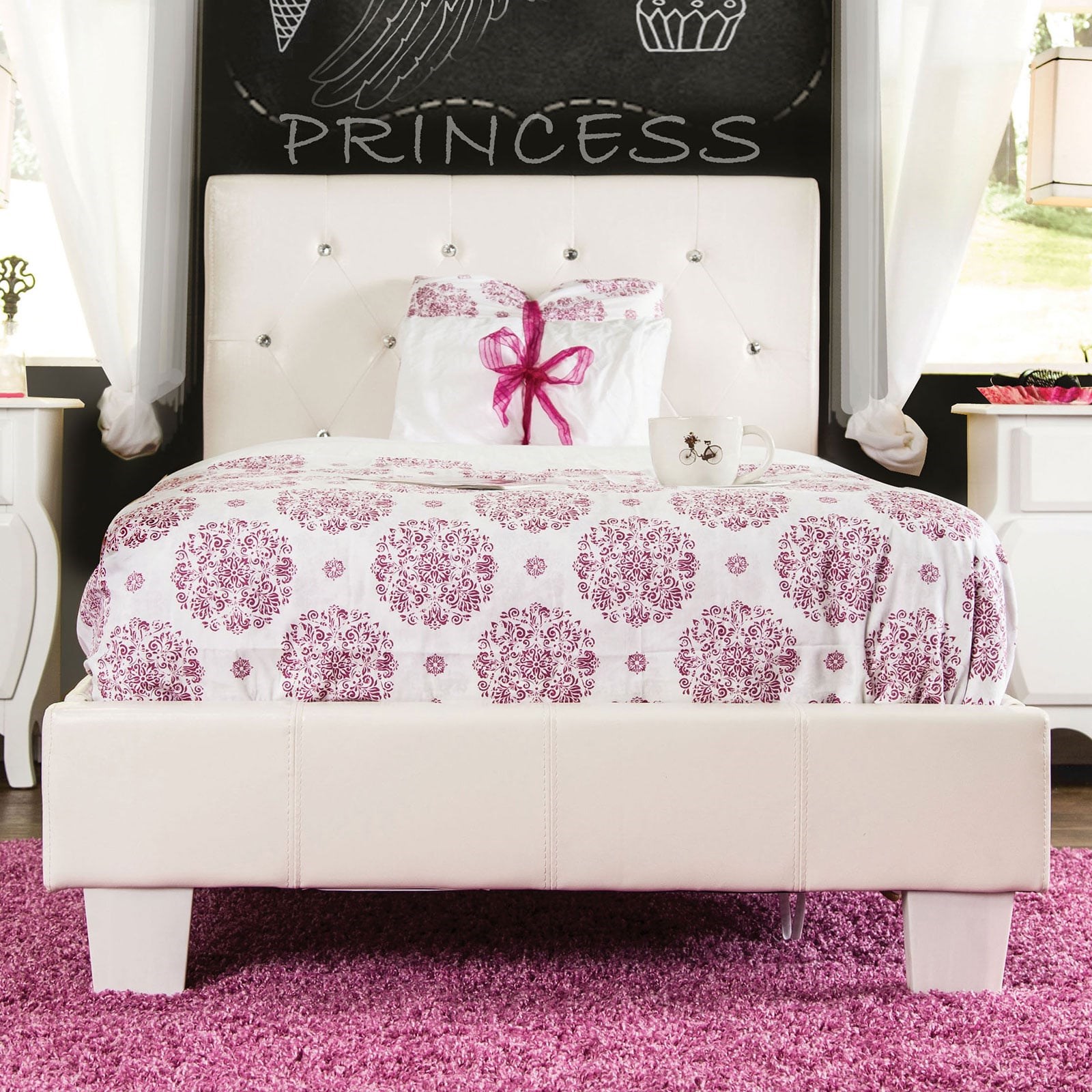 Velen 6067 WHITE JEWELS TWIN BED . 7 Day Furniture Bed