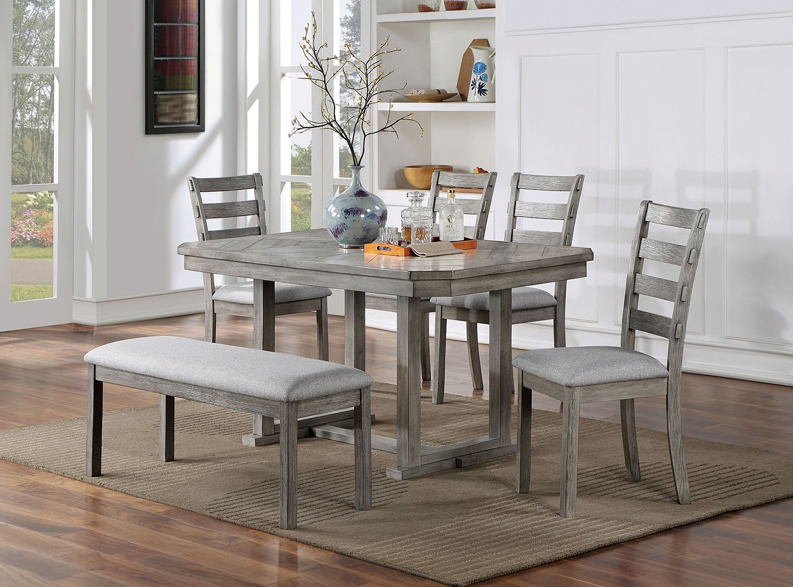 Rustic grey dining table set hot sale