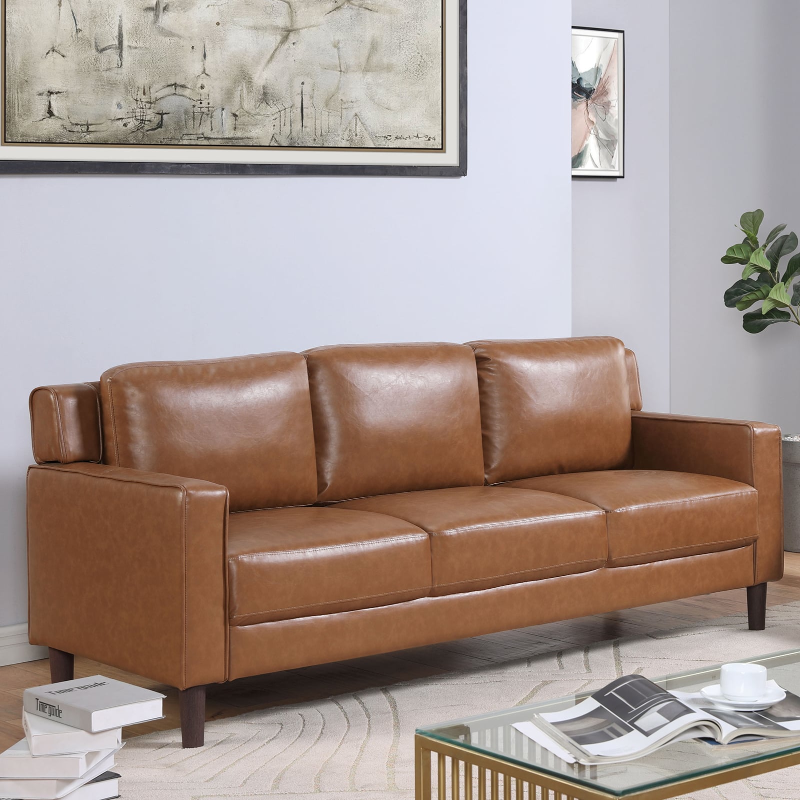 Contemporary faux leather deals sofa