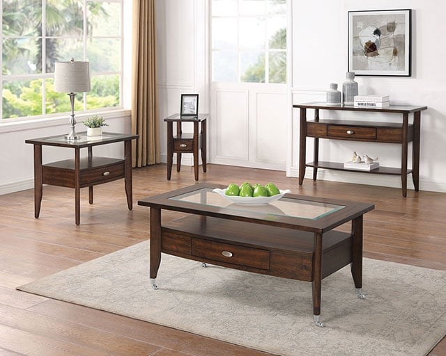 Dark wood coffee table on sale and end tables