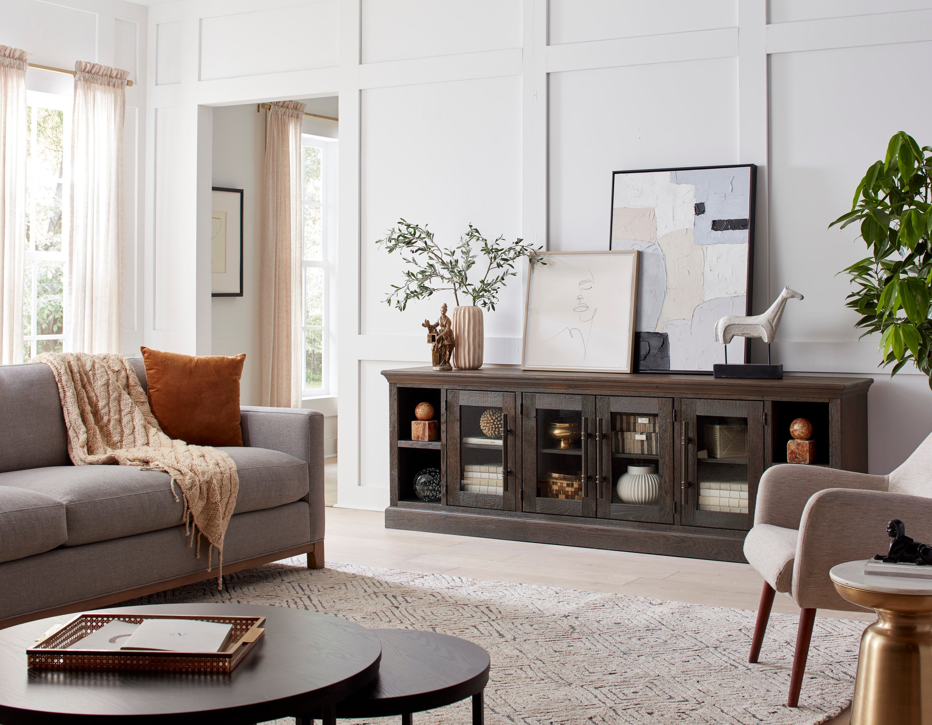 Sofa table with glass shop doors