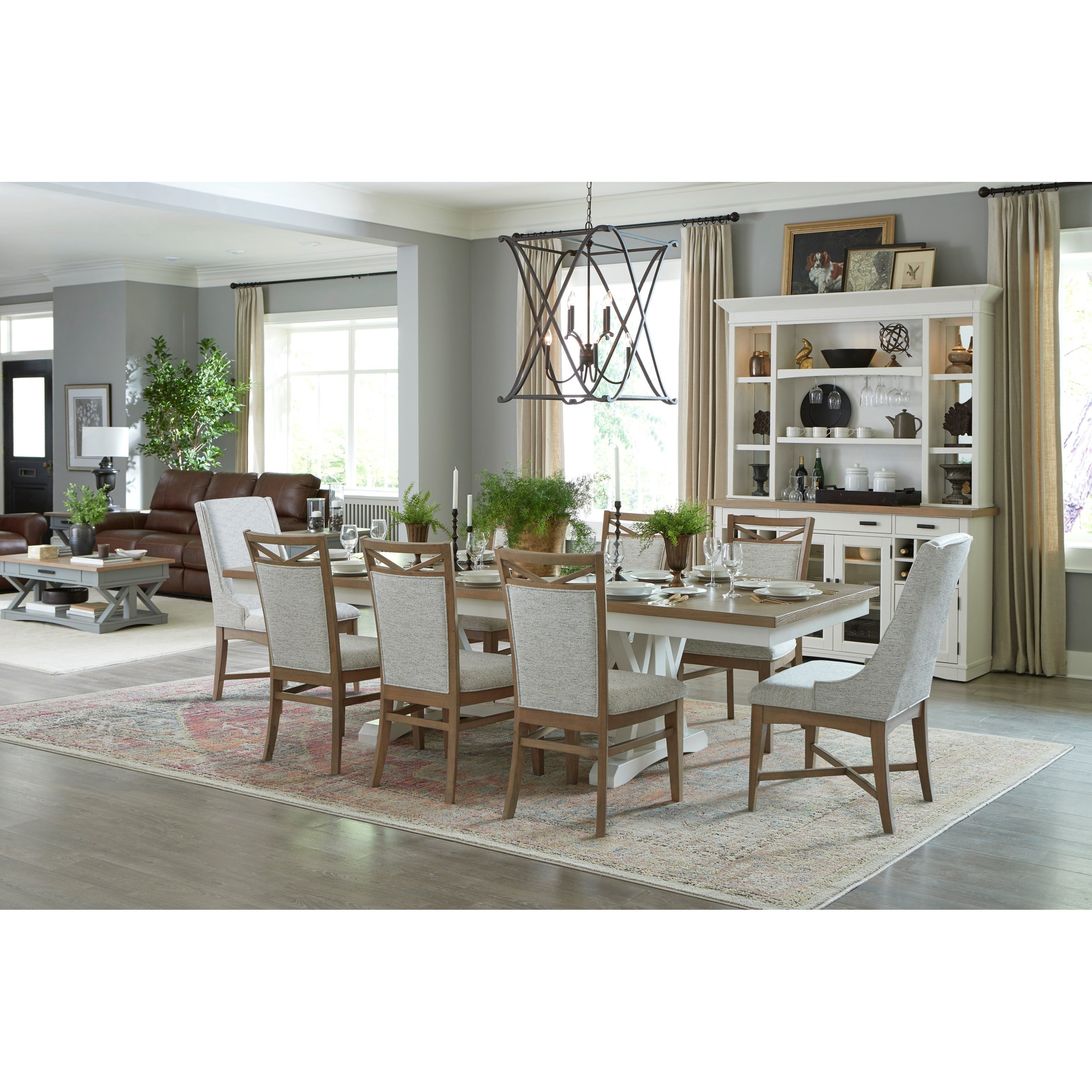 Parker House Americana Modern DAME 2518x2 DAME 2218x6 DAME 88TRES 2 COTx1 9 Piece Two Tone Dining Set with Host Chairs Wayside Furniture Mattress Table Chair Set 7 Pc