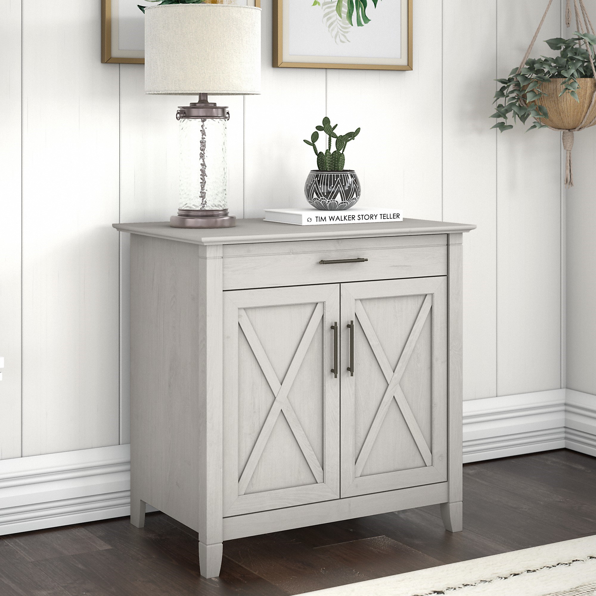 Bush Furniture Key West Kitchen Pantry Cabinet Pure White Oak