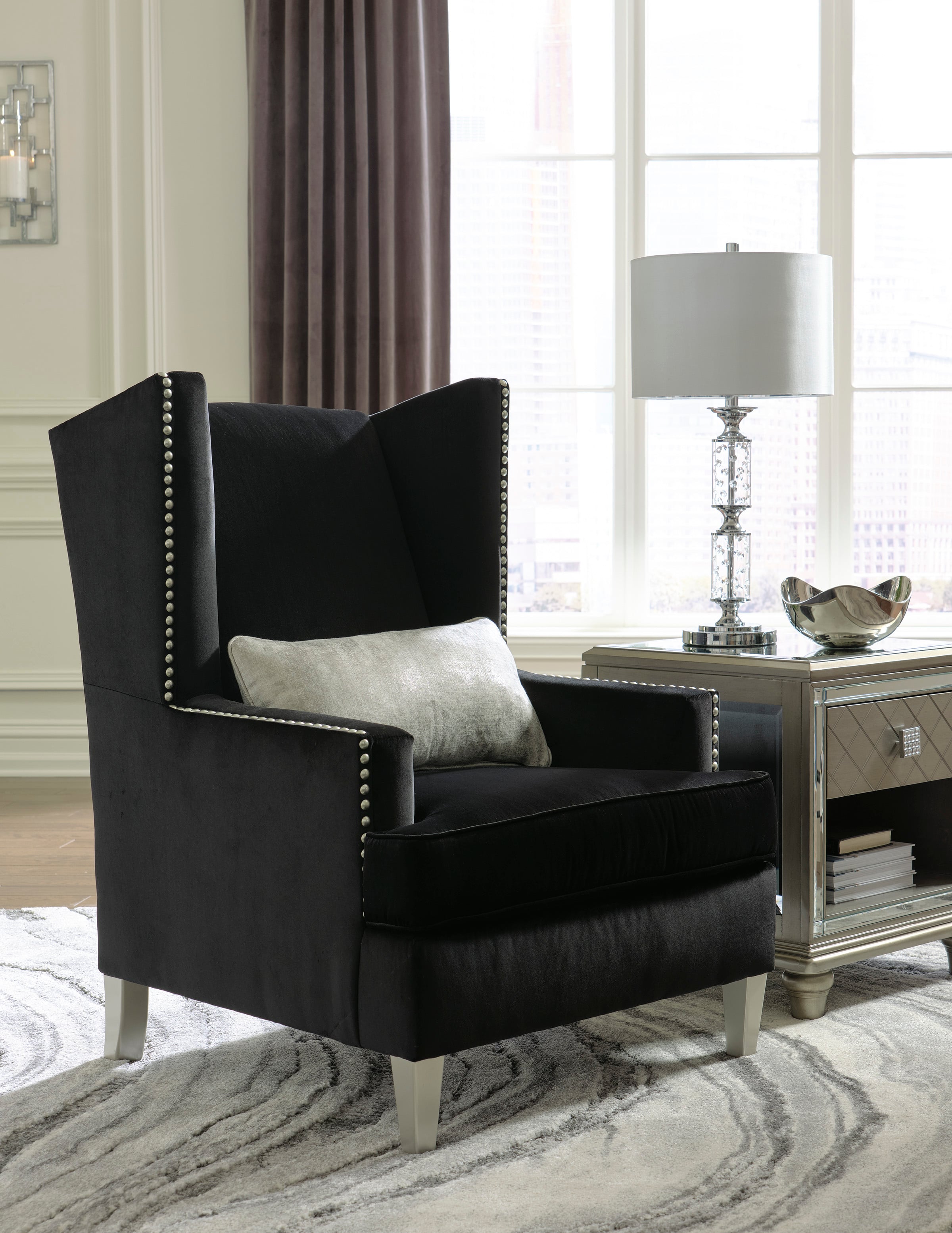 Black fabric accent chair hot sale