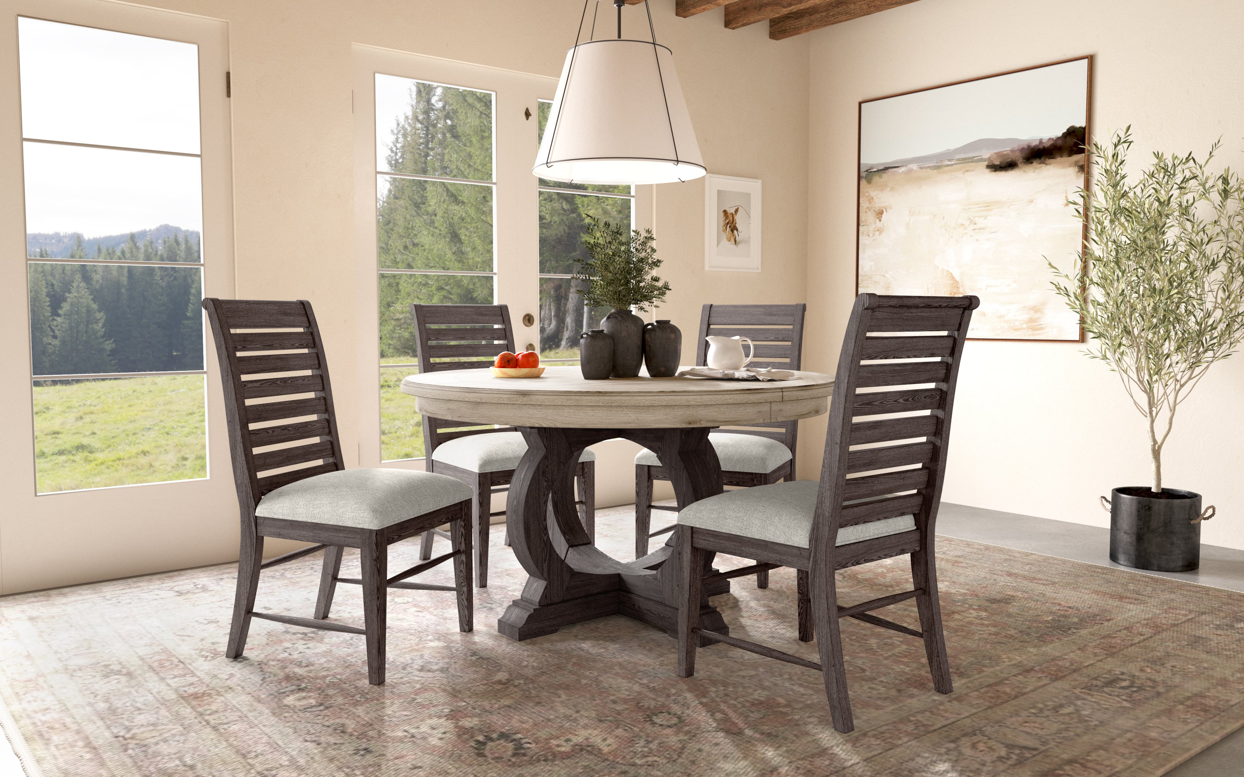 Rustic round dining online table set for 6