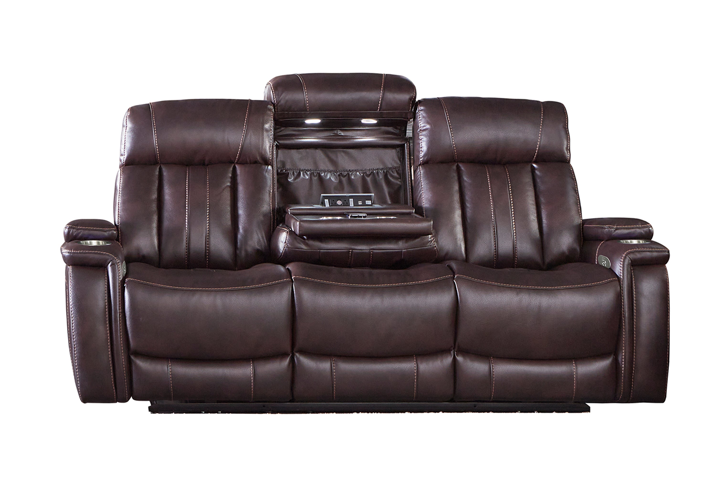 Reclining sofa with drop down console sale