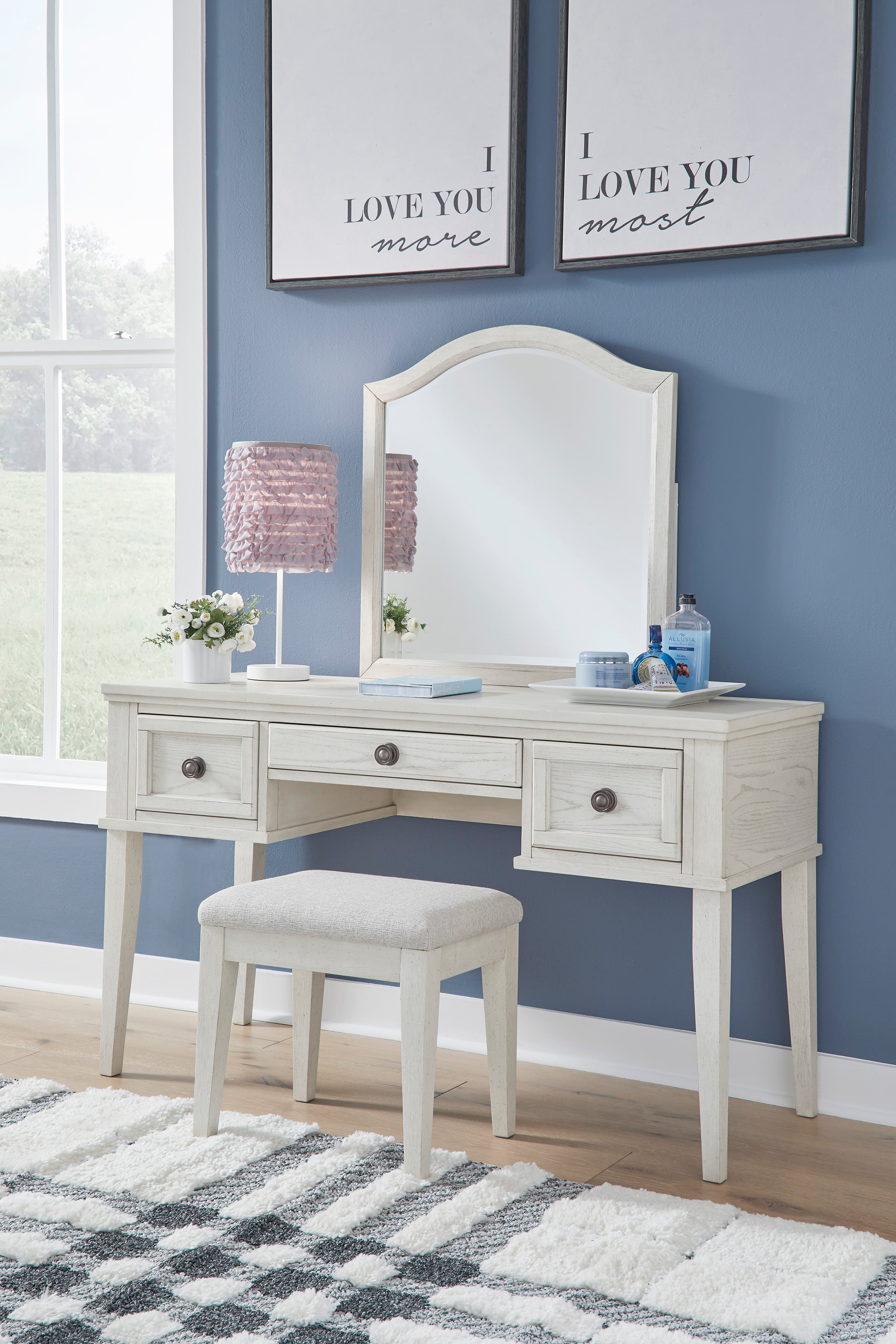 Robbinsdale Vanity with Stool and Mirror