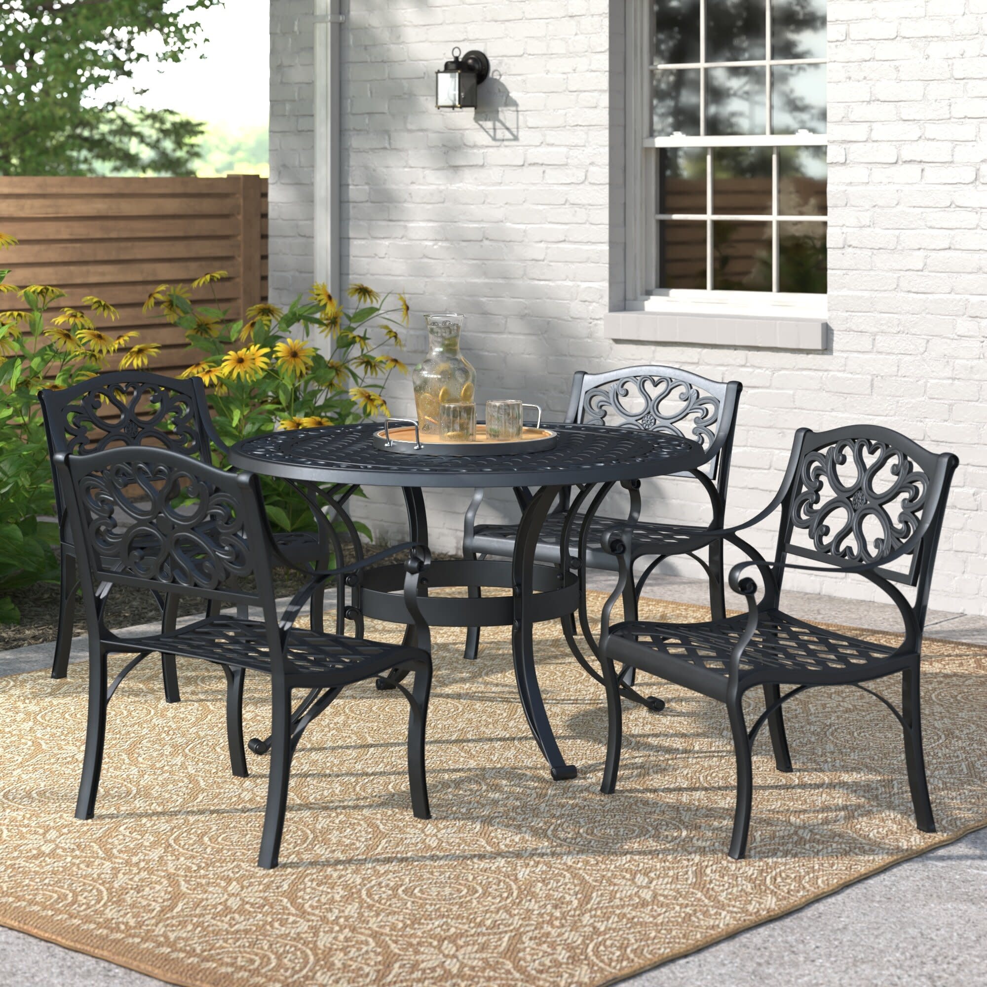 homestyles Sanibel 6654 328 Traditional 5 Piece Outdoor Dining Set with Cast Aluminum Frame Value City Furniture Outdoor Dining Chair Bar Stool