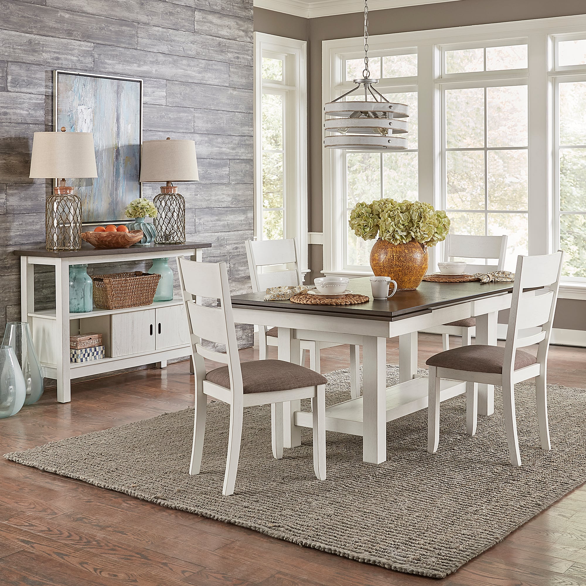 Liberty Furniture Brook Bay 182 CD O5TRS Transitional 5 Piece Trestle Dining Set with Slat Back Chairs Elgin Furniture Table Chair Set 5 Pc