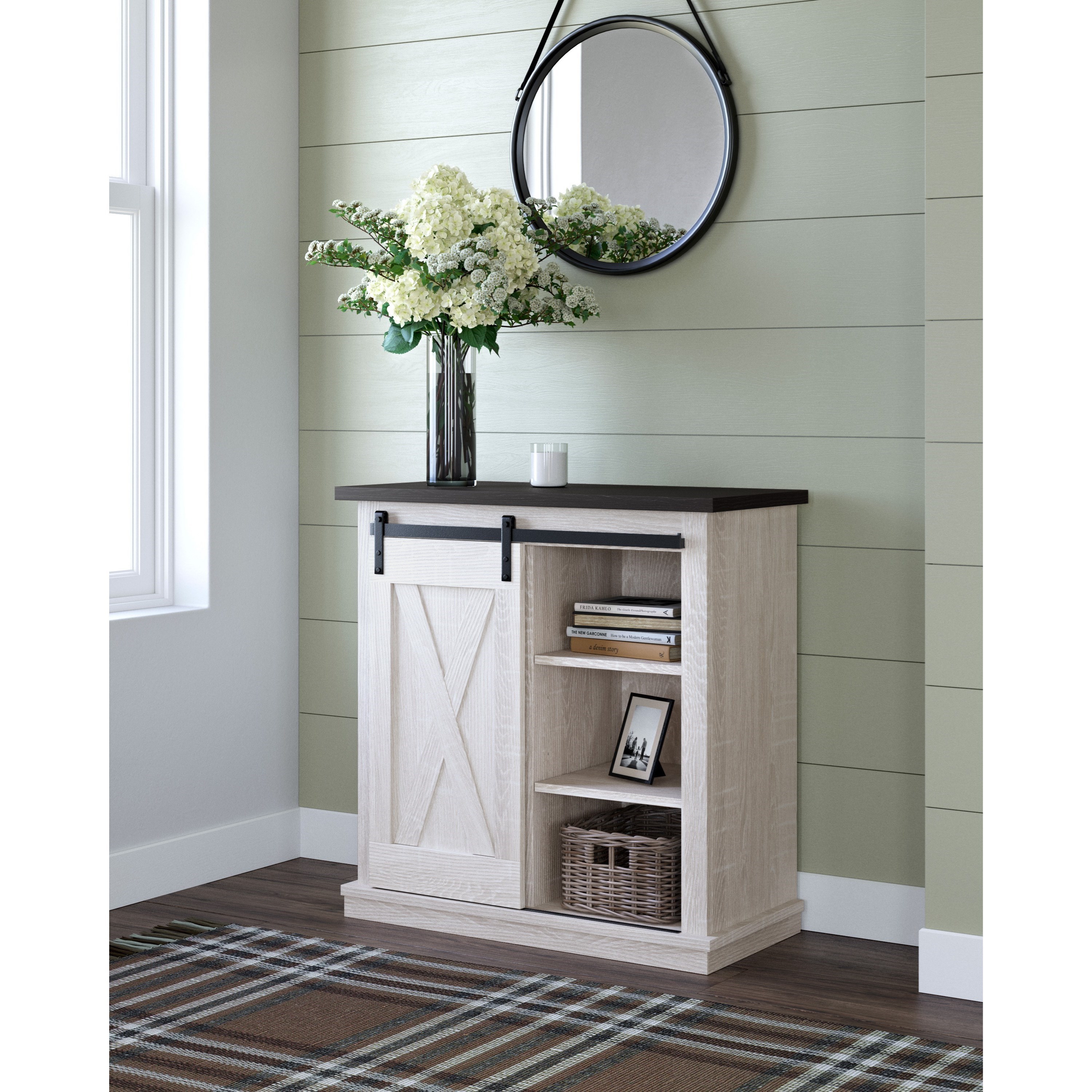 Sliding barn door 2024 accent cabinet