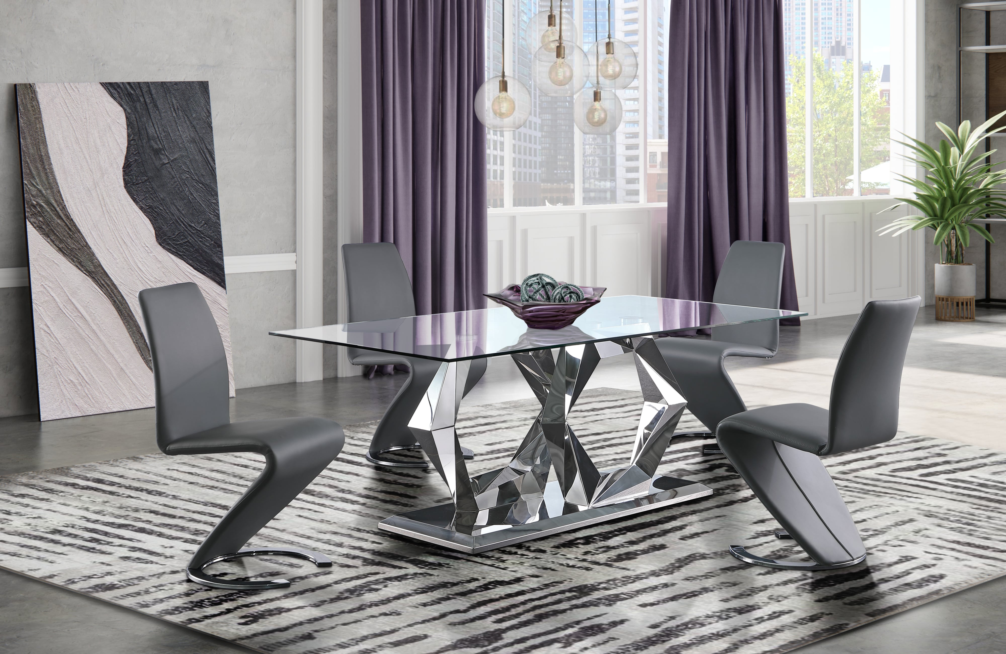 Glass and steel dining table online set