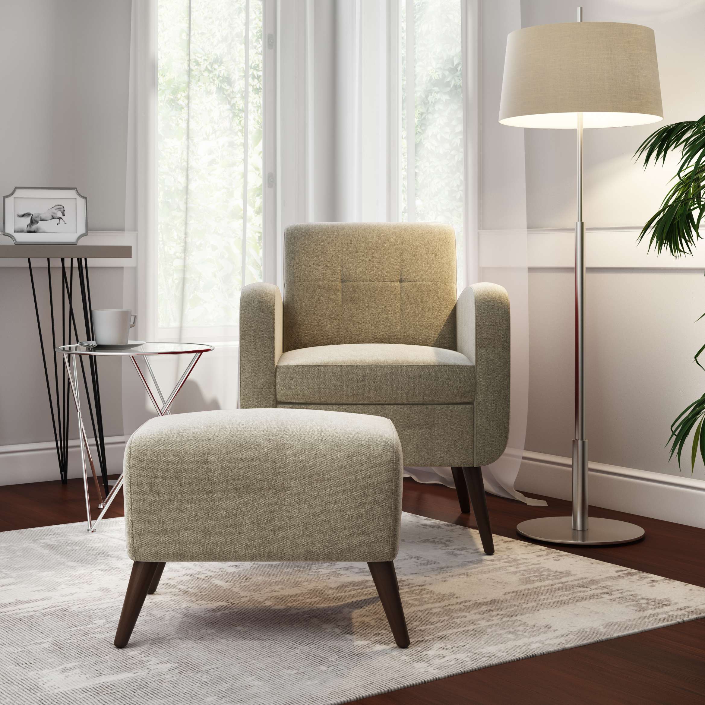 Plush armchair with online ottoman