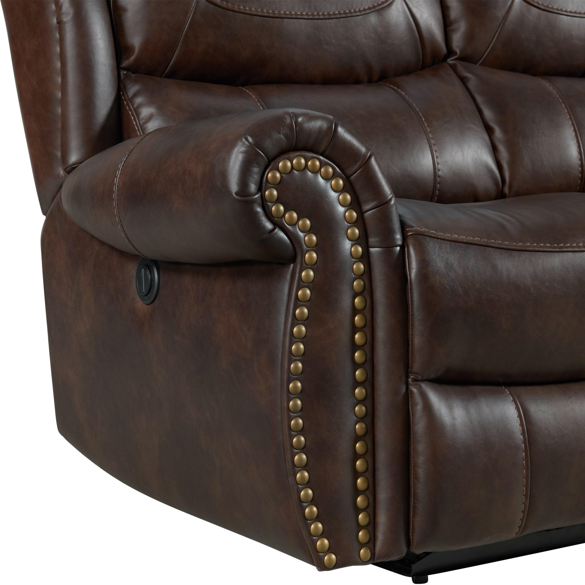 Leather reclining sofa with deals nailhead trim