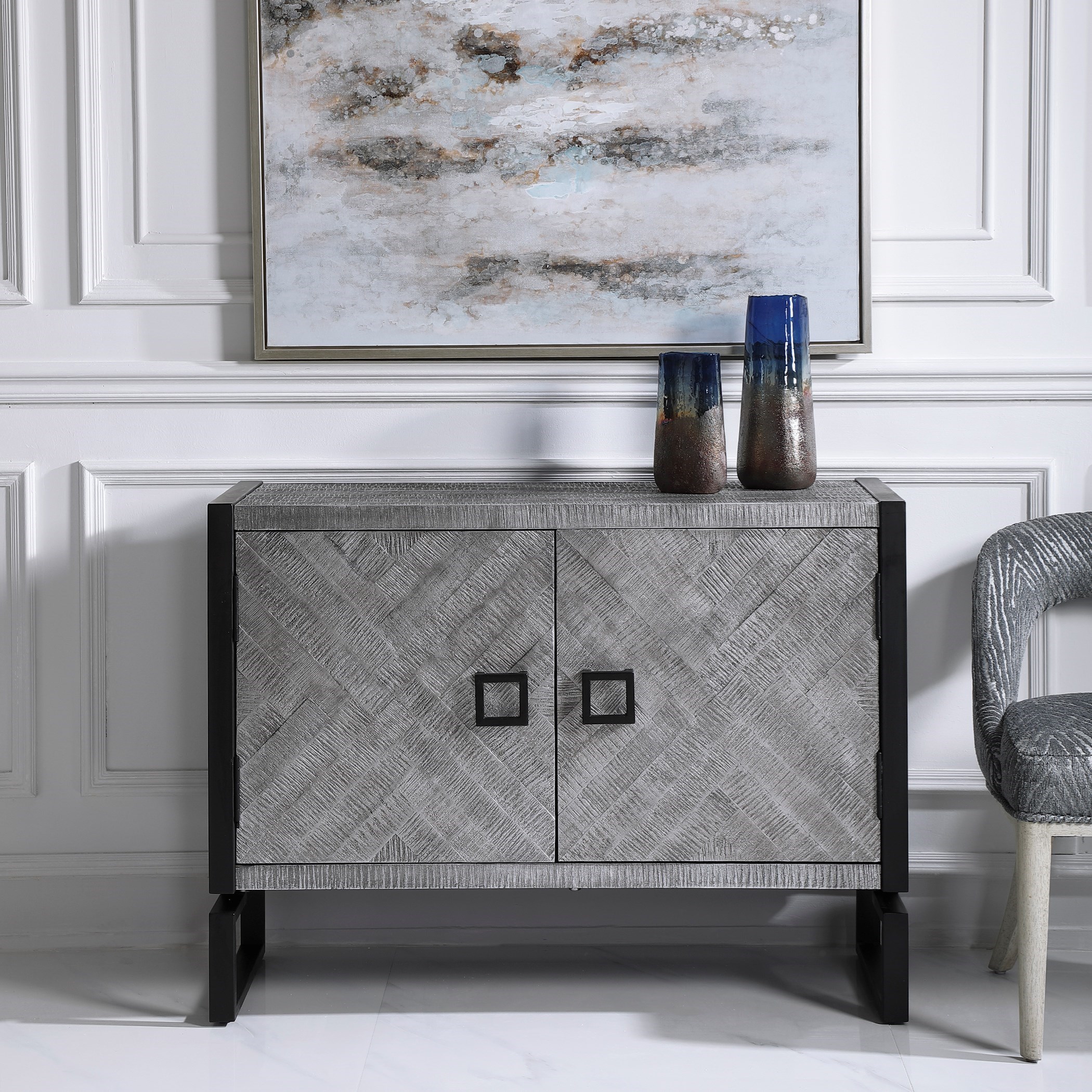 Grey accent online cabinet