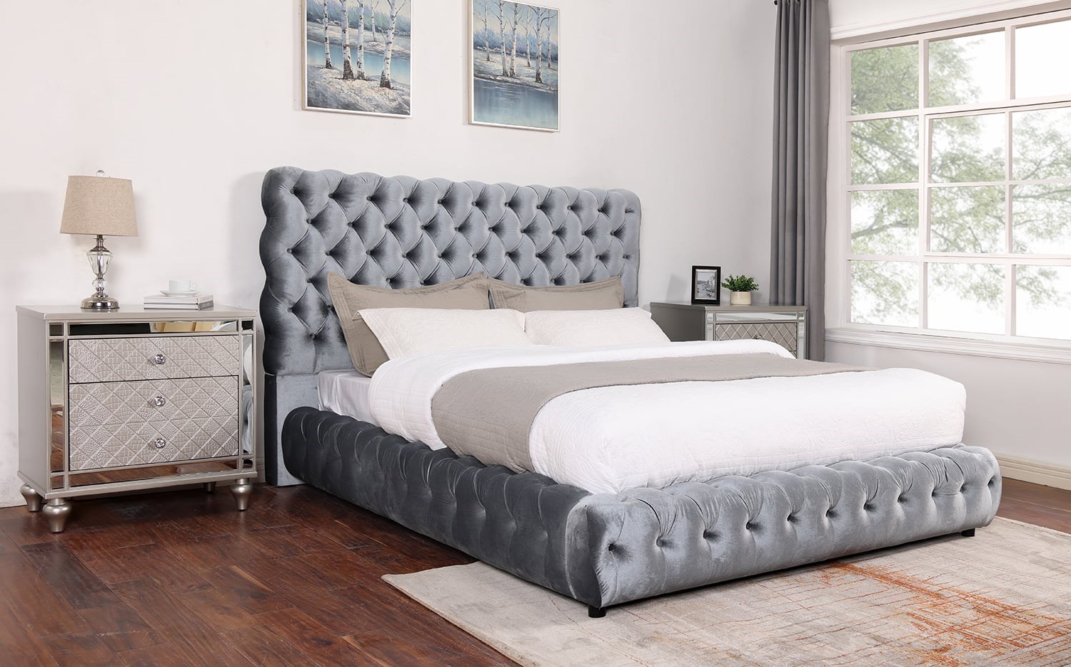 Modern upholstered queen deals bed