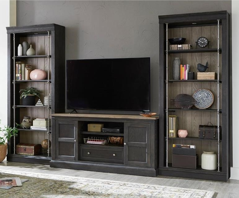 Three piece solid wood entertainment center high quality with curio cabinets on the east sid