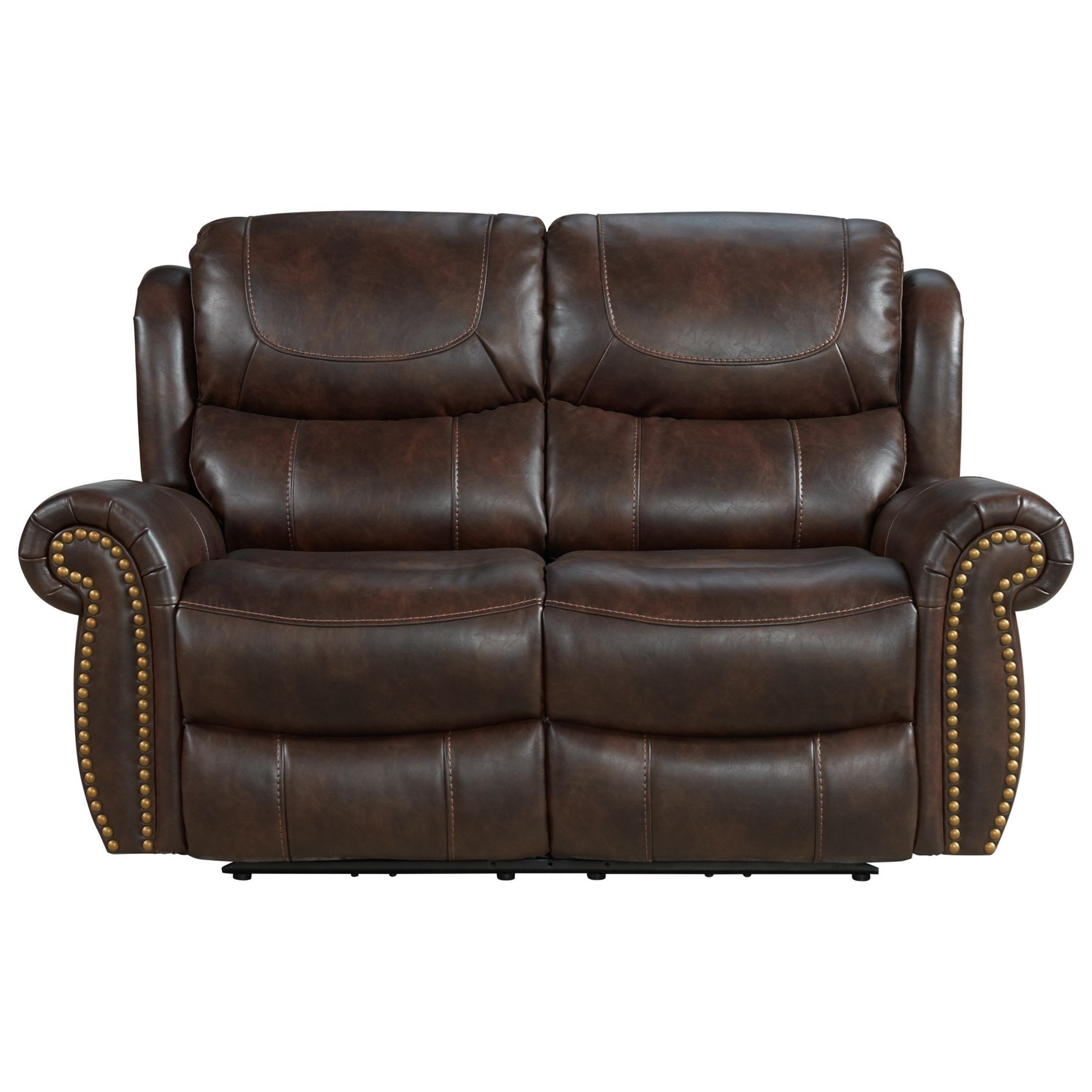 Leather reclining loveseat online with nailhead trim