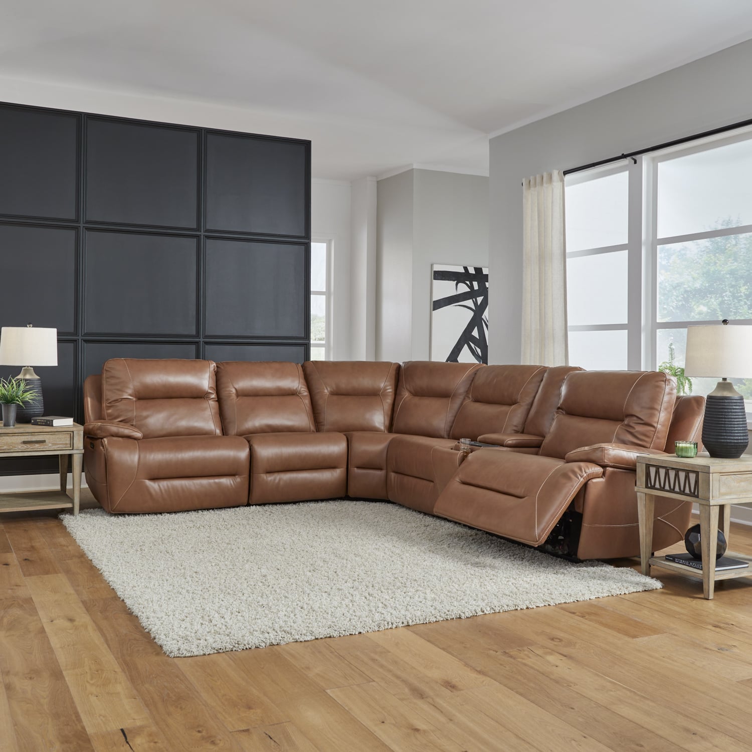 Leather reclining sectional sale