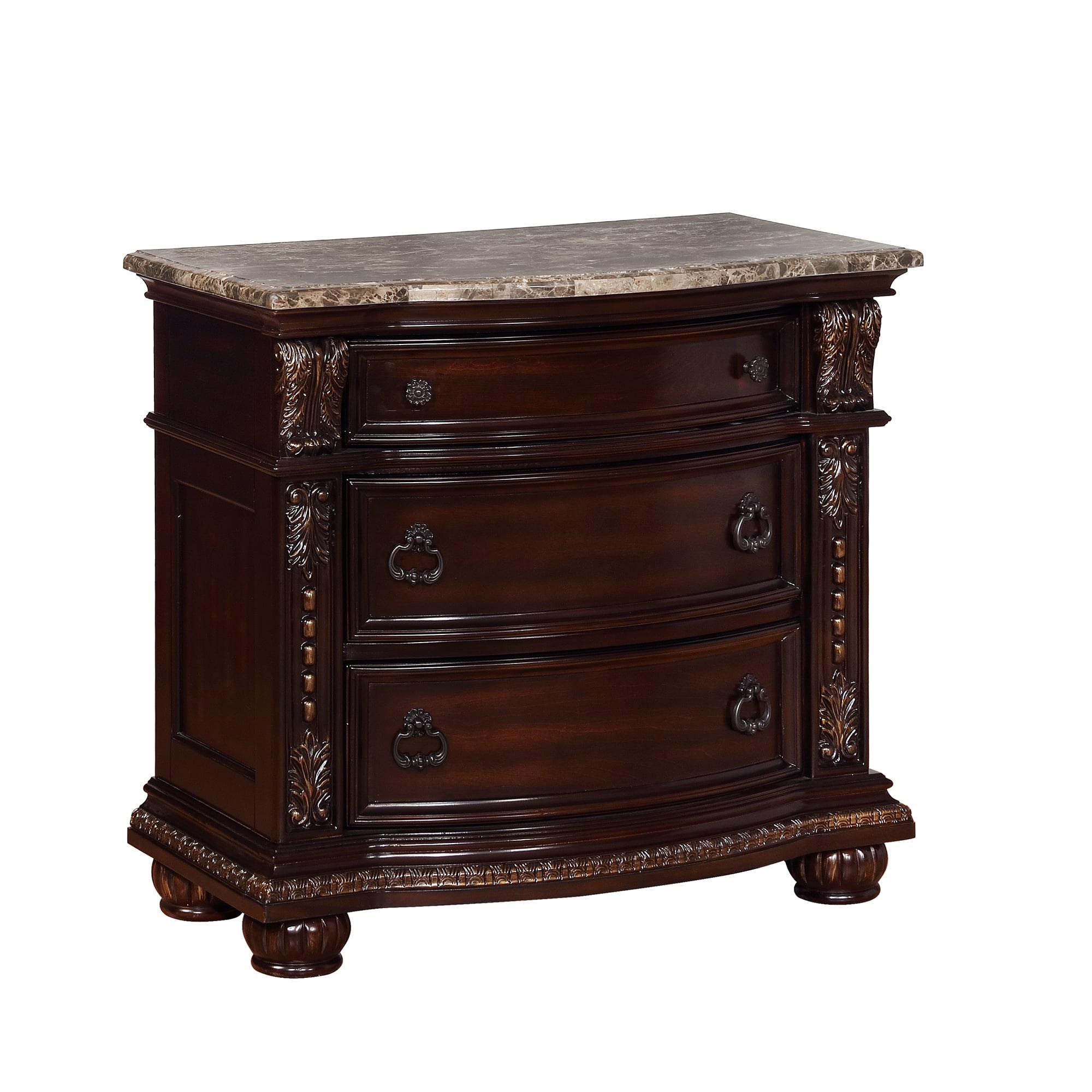 Crown Mark Stanley B1600-2 Traditional 3-Drawer Nightstand with Marble Top, Gavigan's Home Furnishings