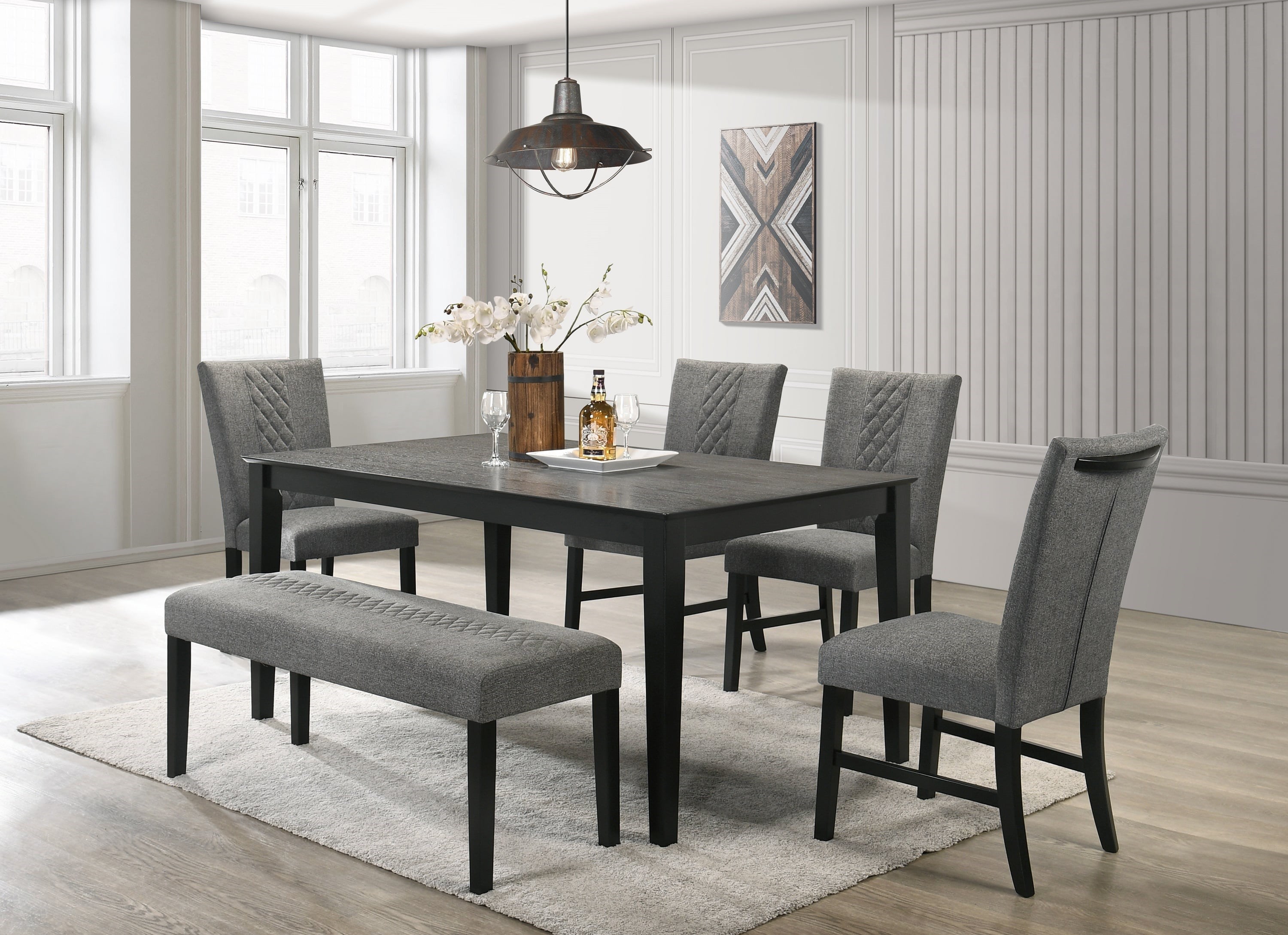 Gray upholstered dining bench new arrivals