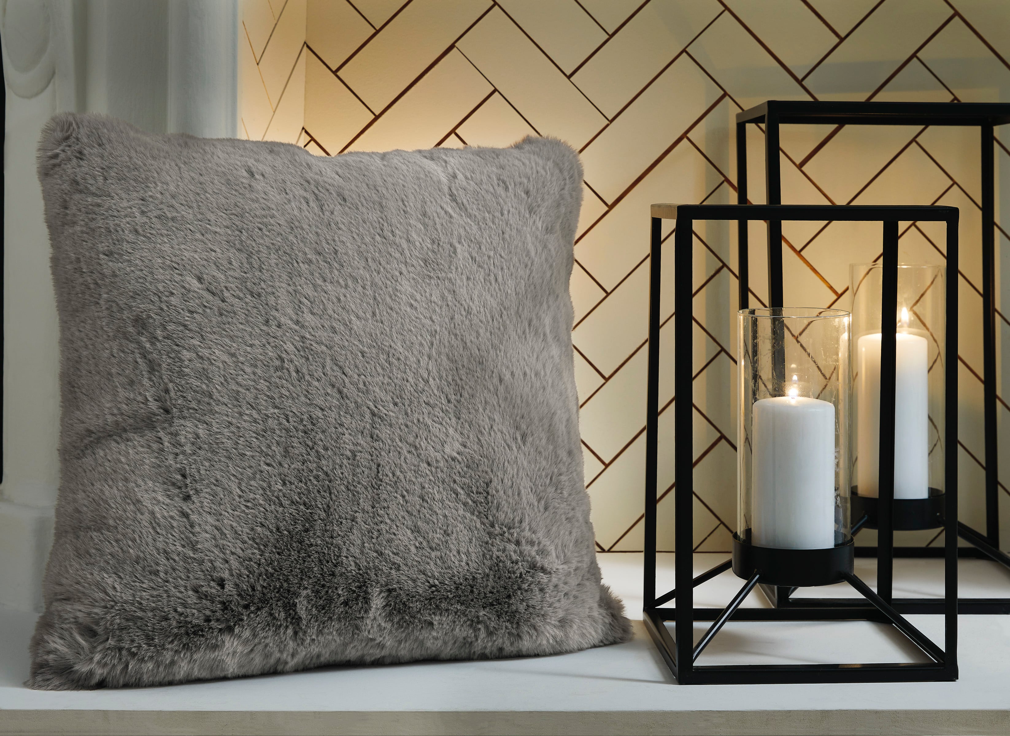 Gray faux shop fur pillows