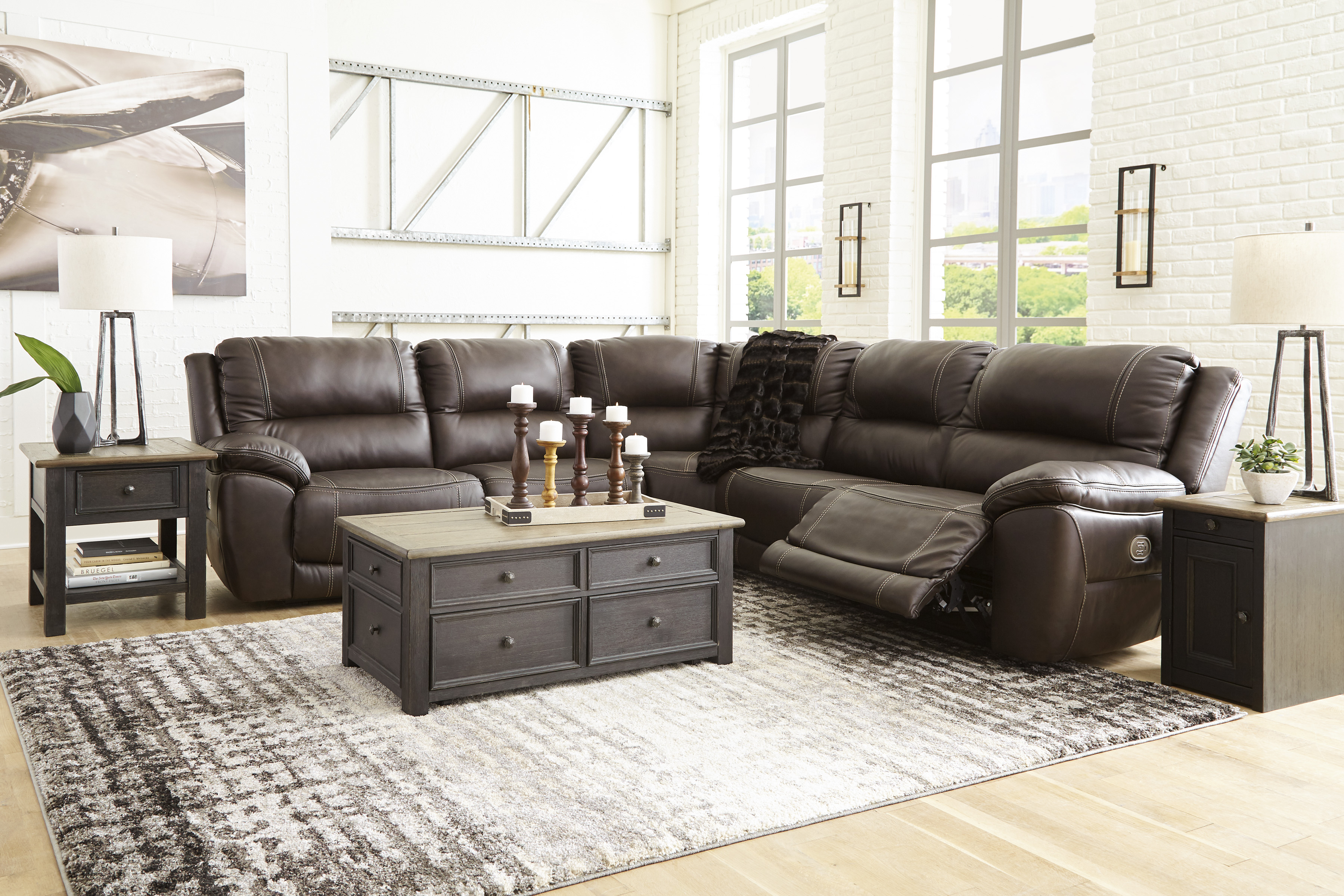 Signature Design by Ashley Dunleith U71604S1 Leather Match 5 Piece Power Reclining Sectional Furniture and ApplianceMart Reclining Sectional Sofa