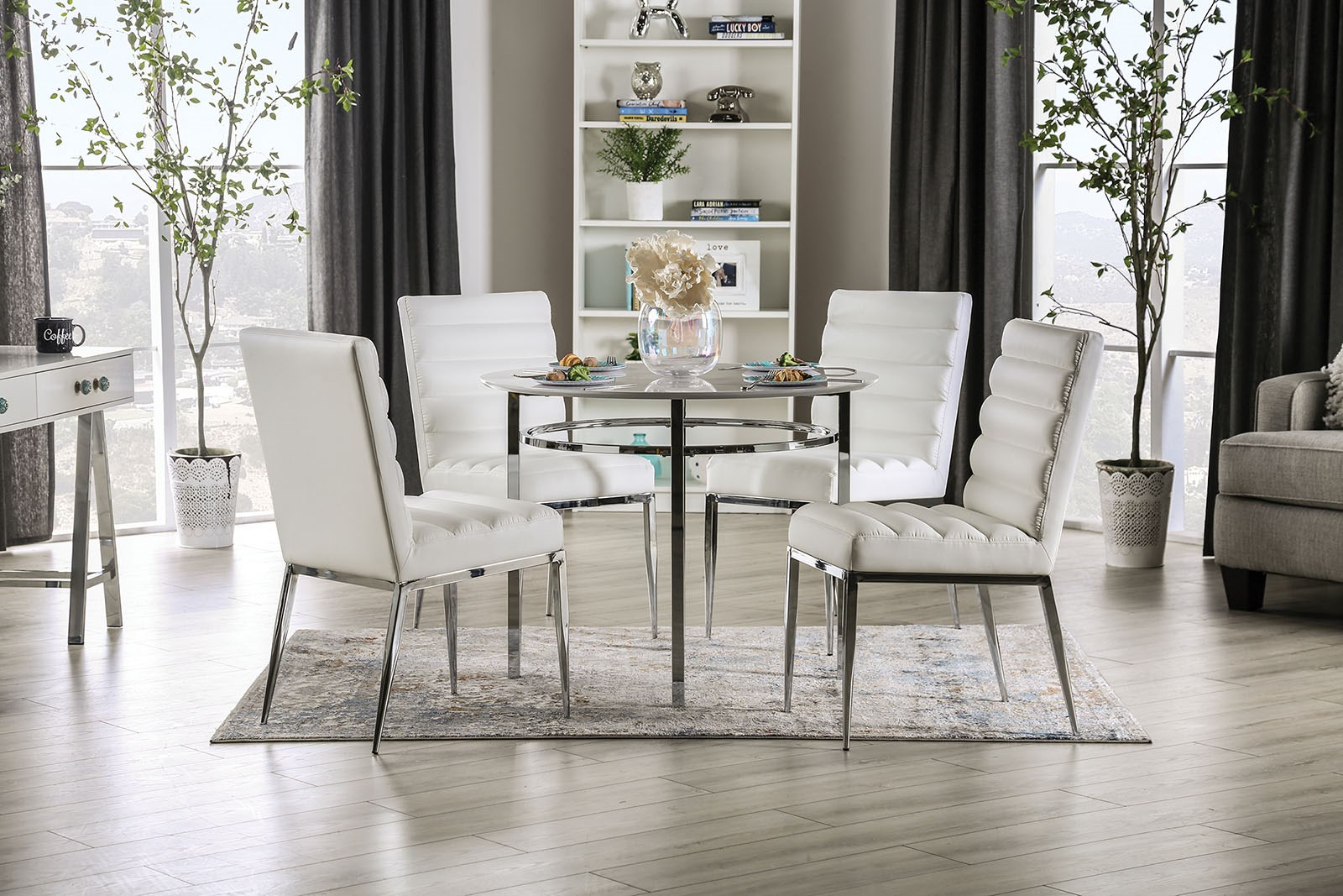 Contemporary round dining discount table and chairs