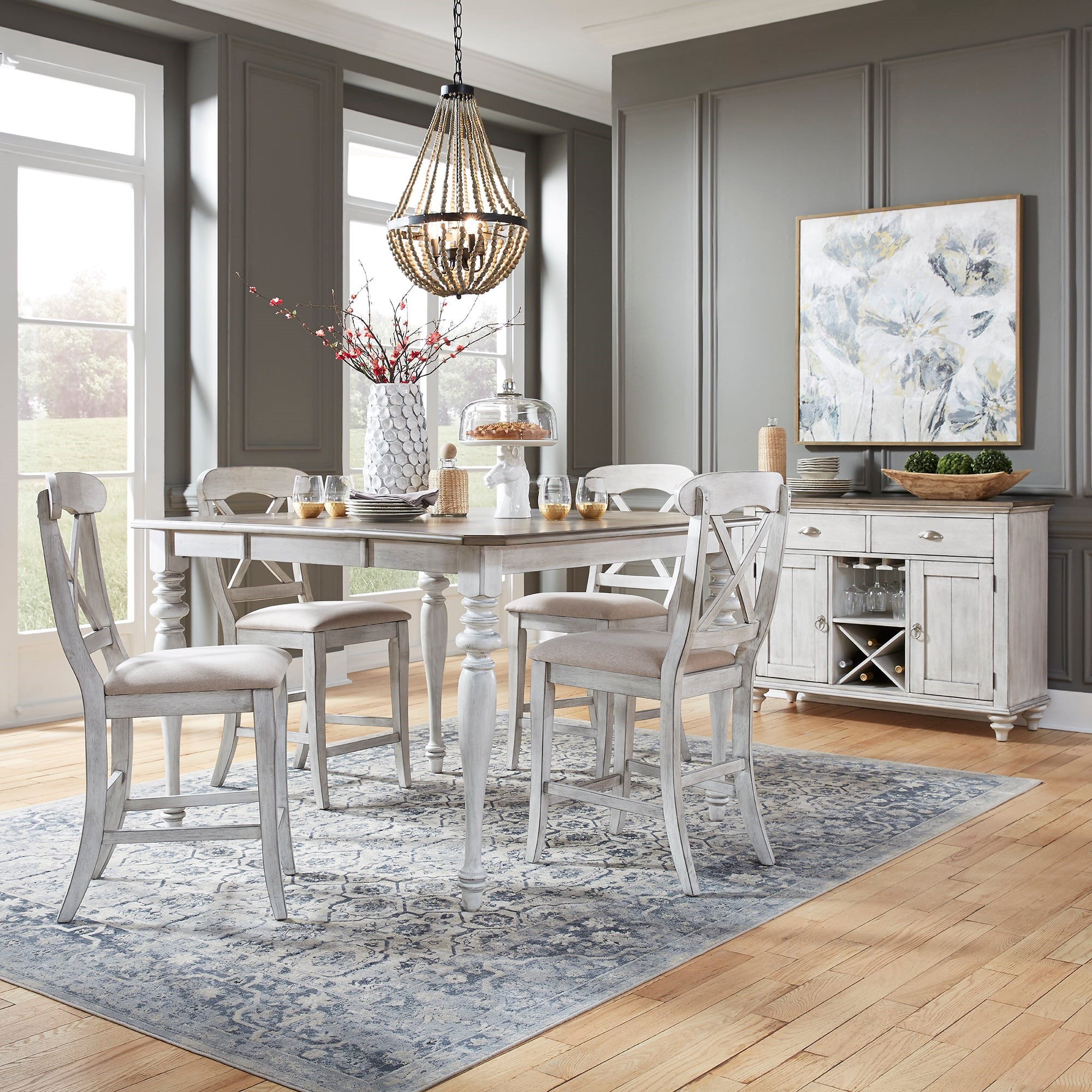 Grey and pine dining table and chairs hot sale