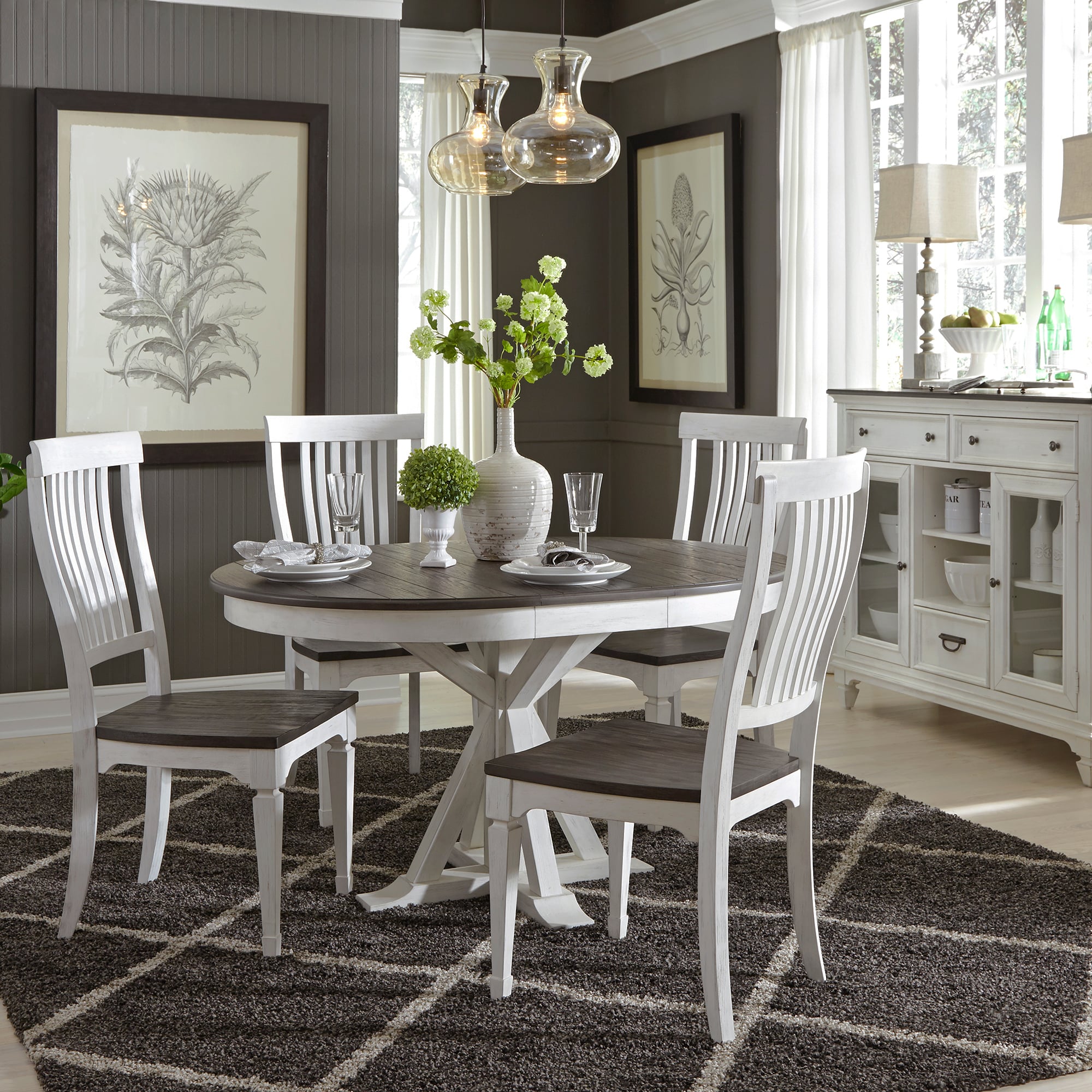 Liberty farmhouse reimagined 5 deals piece pedestal table set