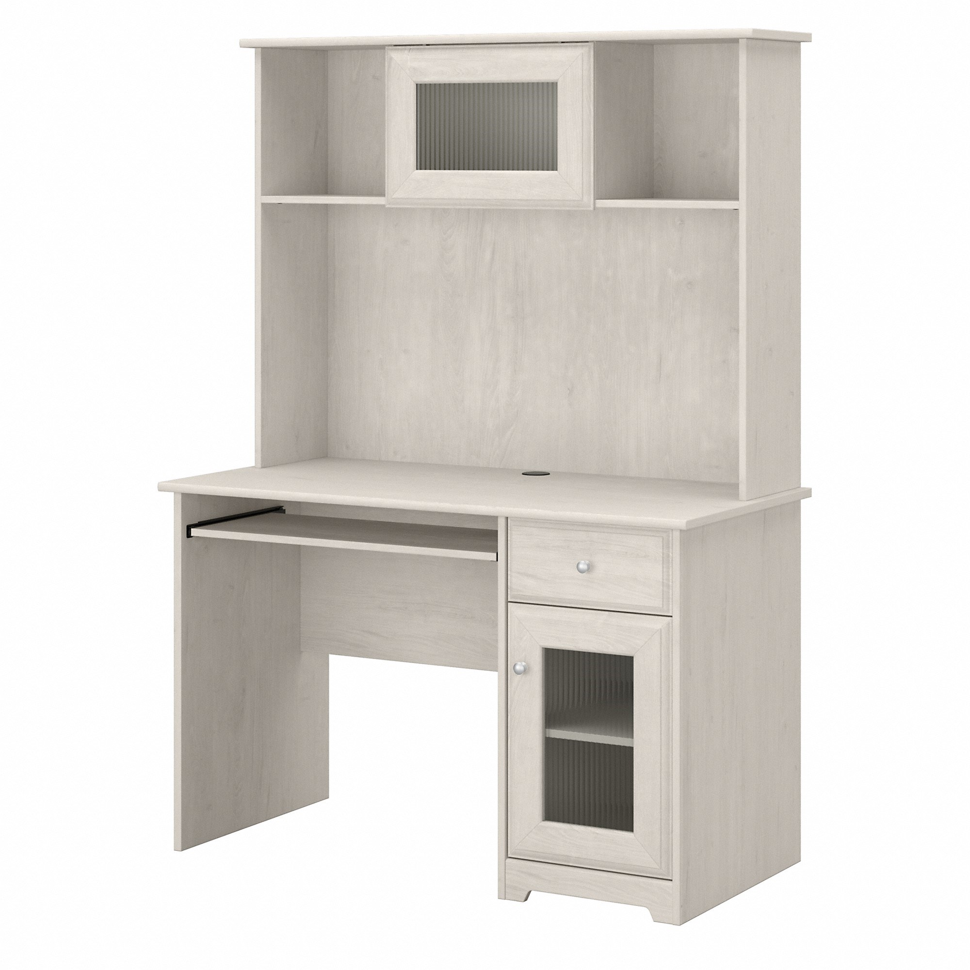 Bush Furniture Cabot L Shaped Desk with Hutch and Small Storage Cabinet with Doors, Linen White Oak