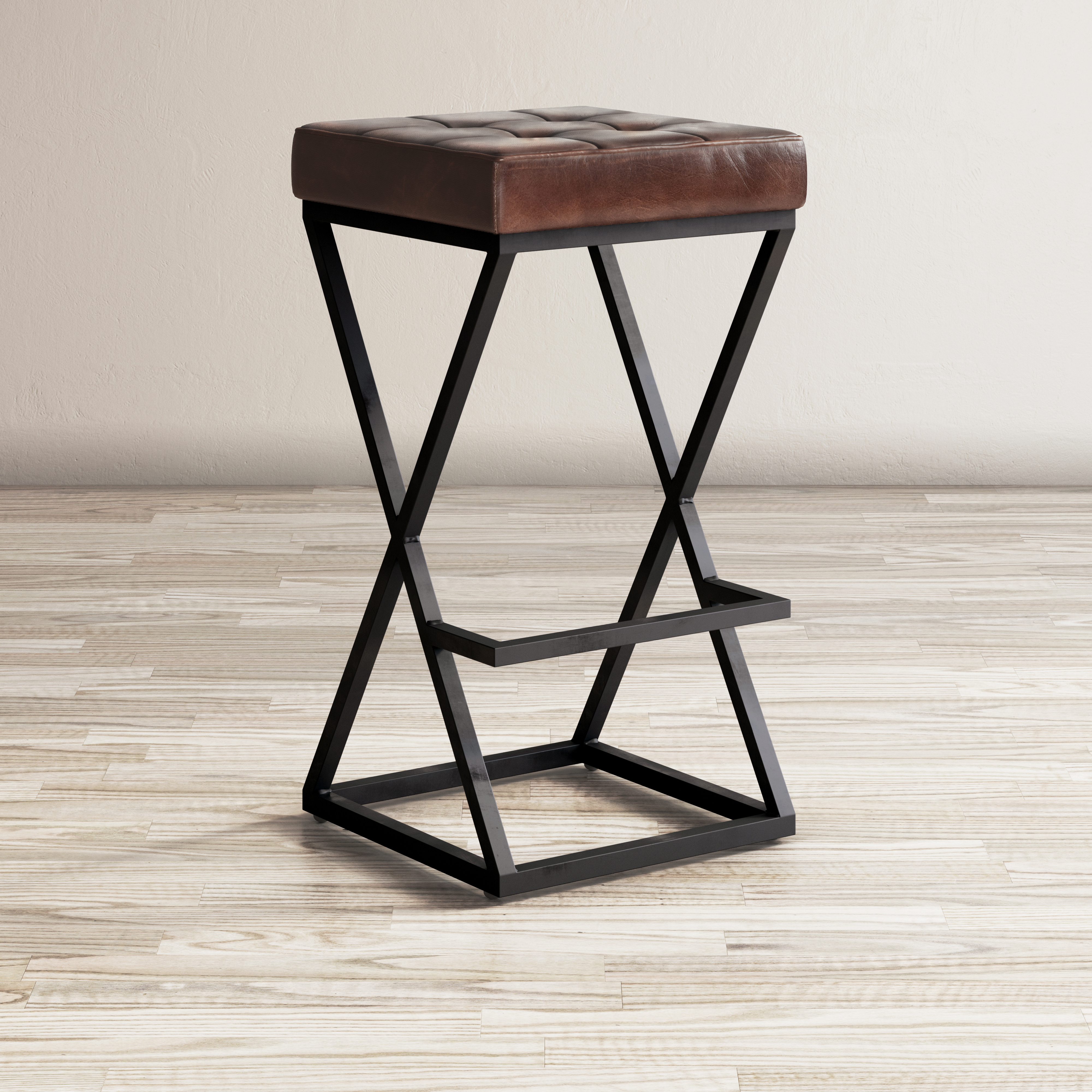 Wood and leather online stool