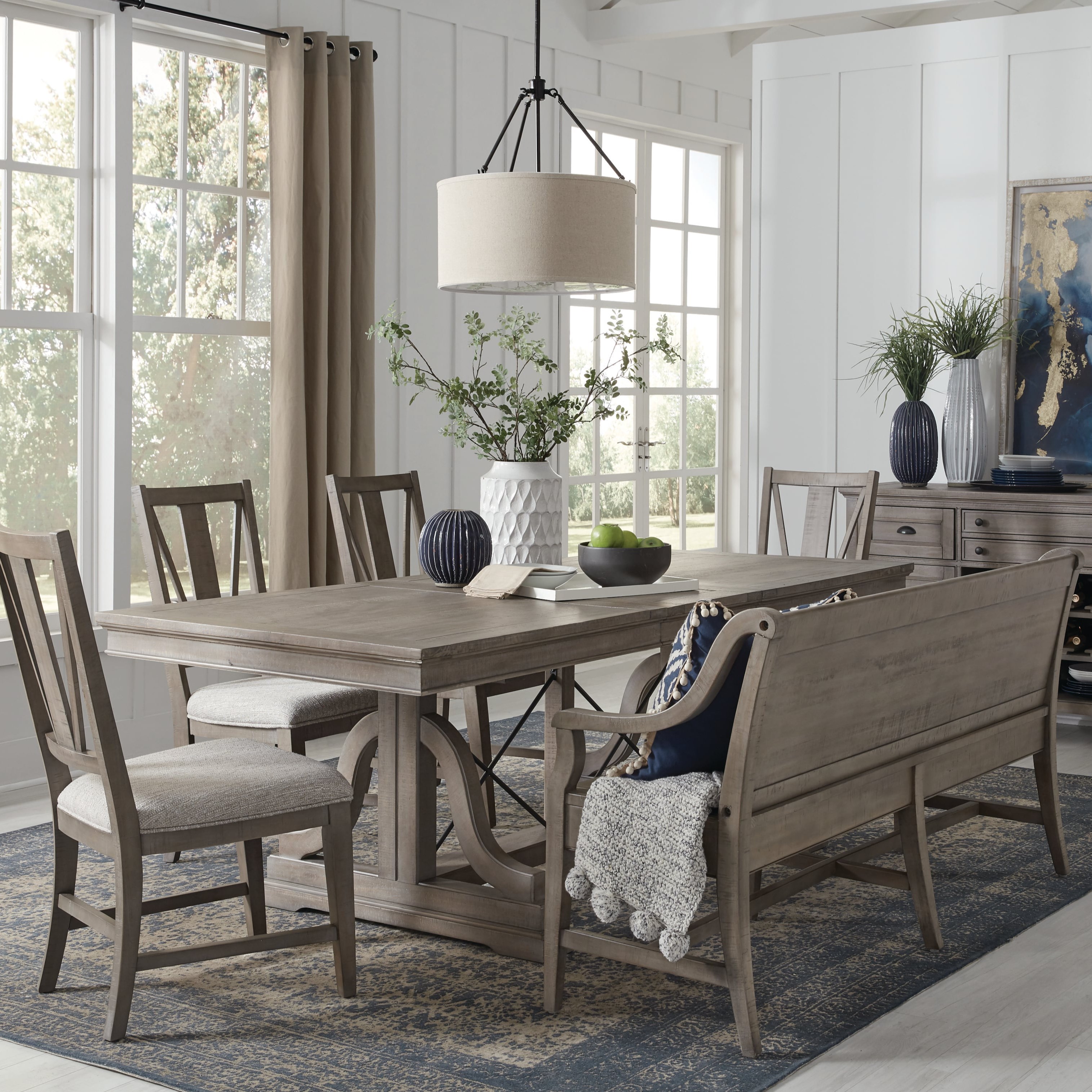 Trestle table with bench and online chairs