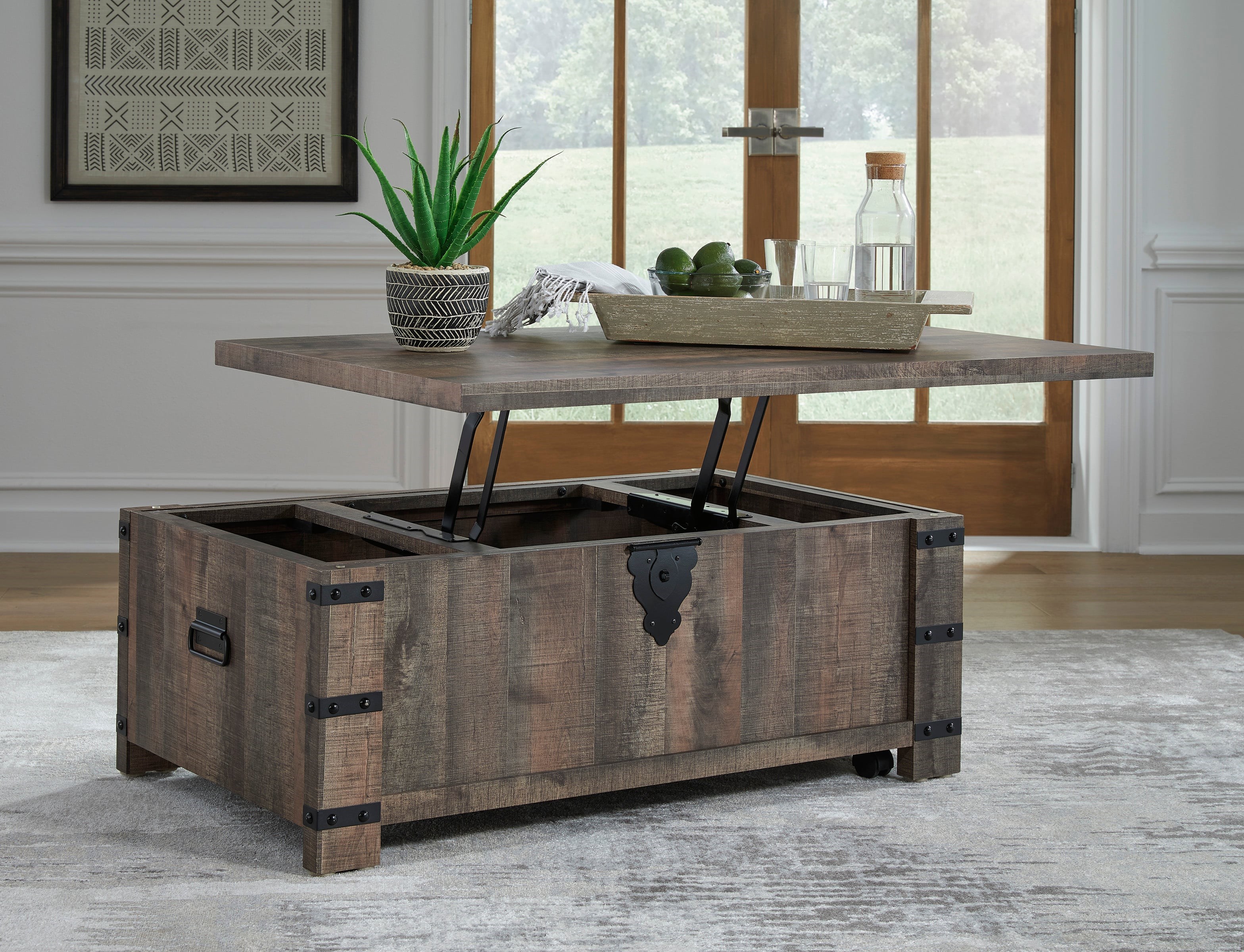 Lift top store trunk coffee table