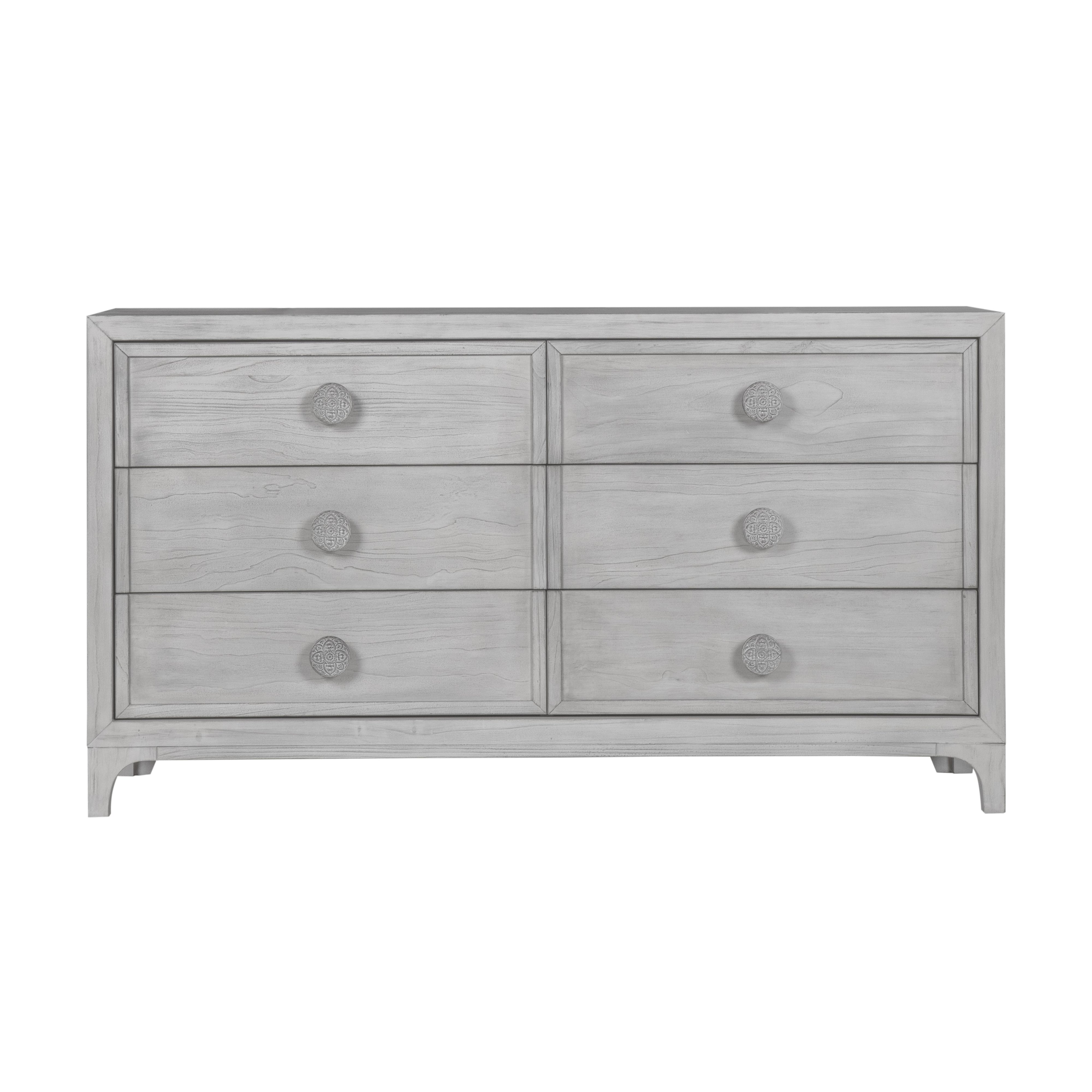 Boho Chic 6 Drawer Dresser In Washed White