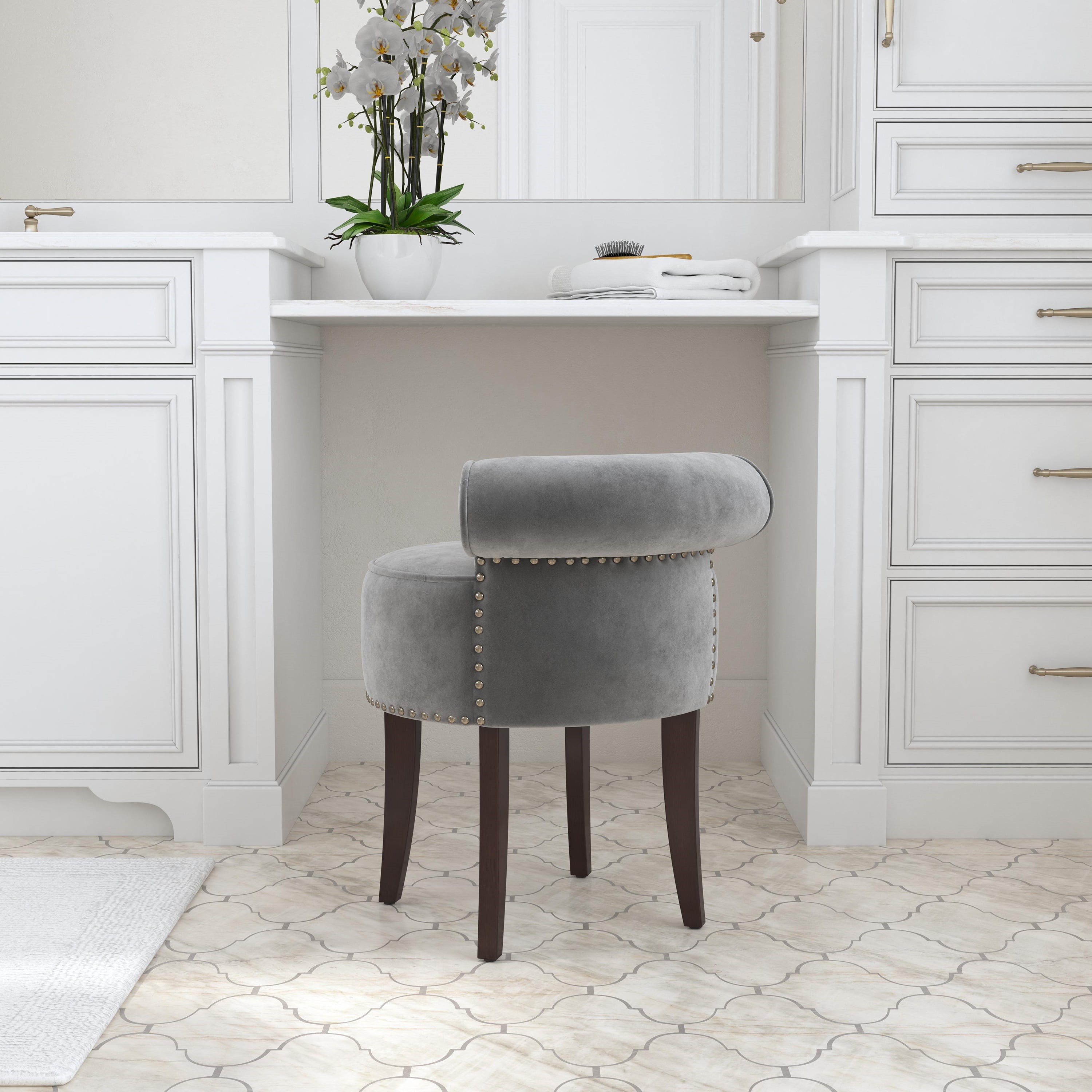 Hillsdale Lena 51083 Wood and Upholstered Vanity Stool with