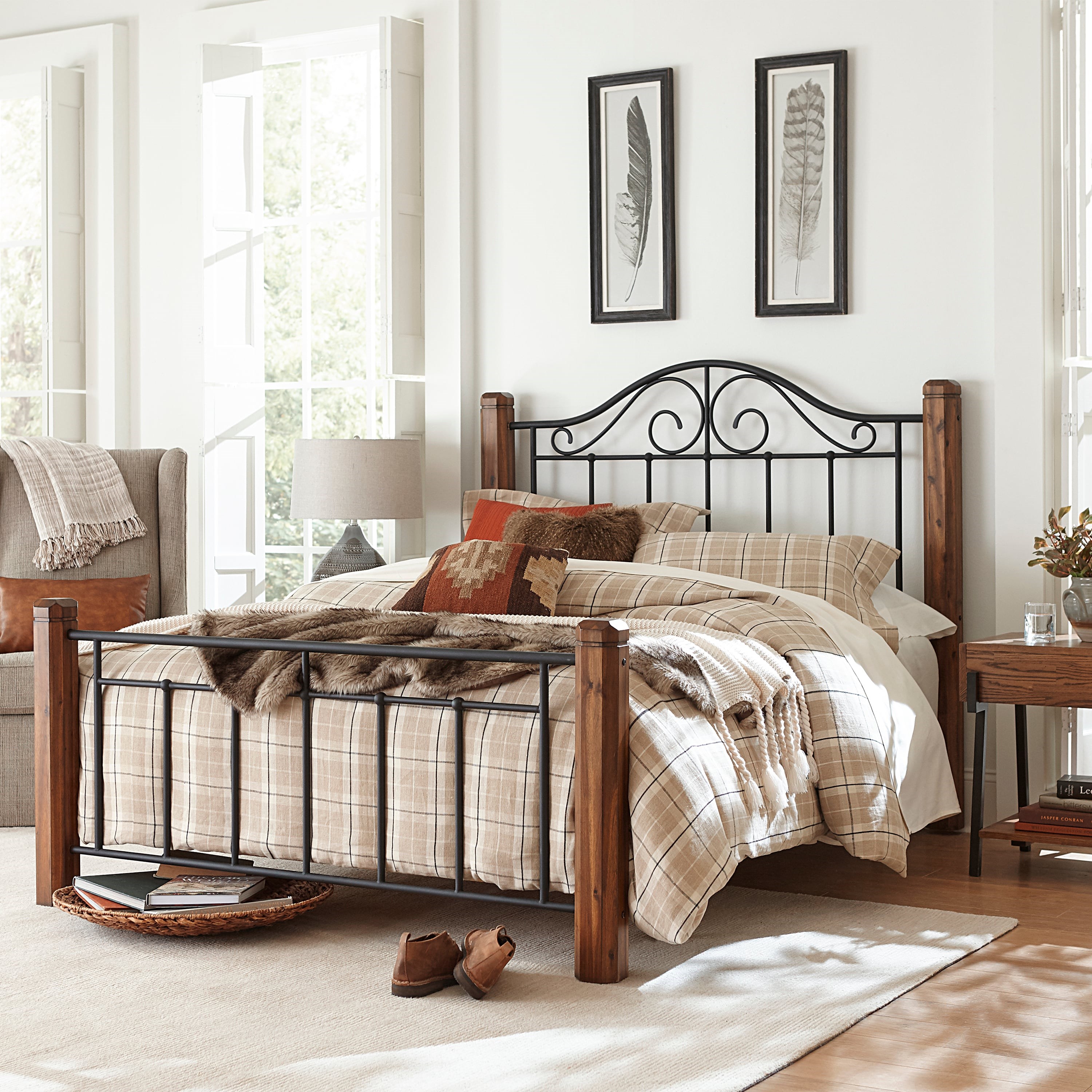 Wood and metal bed store frame king