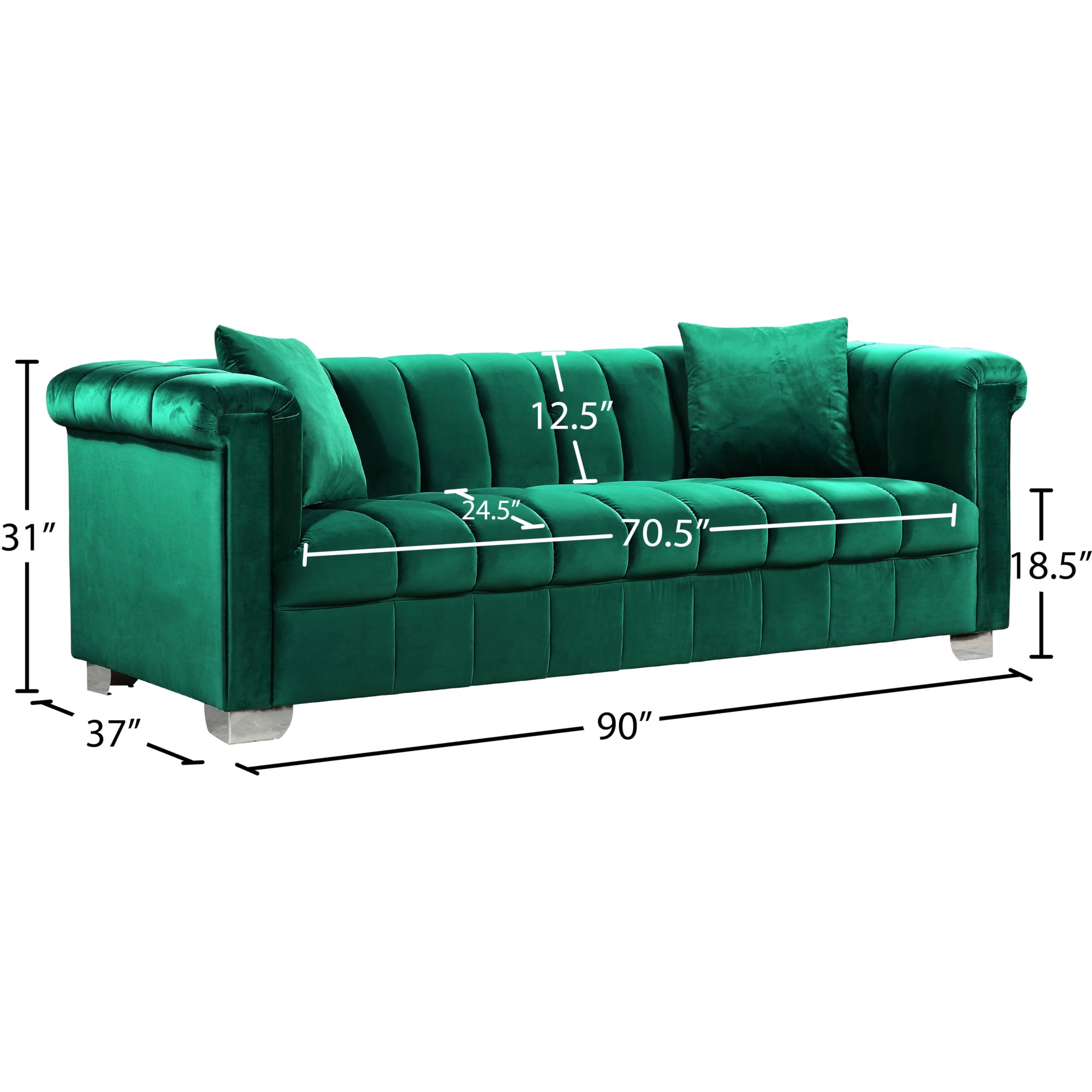 Meridian Furniture Kayla 615Green-S Kayla Green Velvet Sofa | Corner  Furniture | Uph - Stationary Sofas